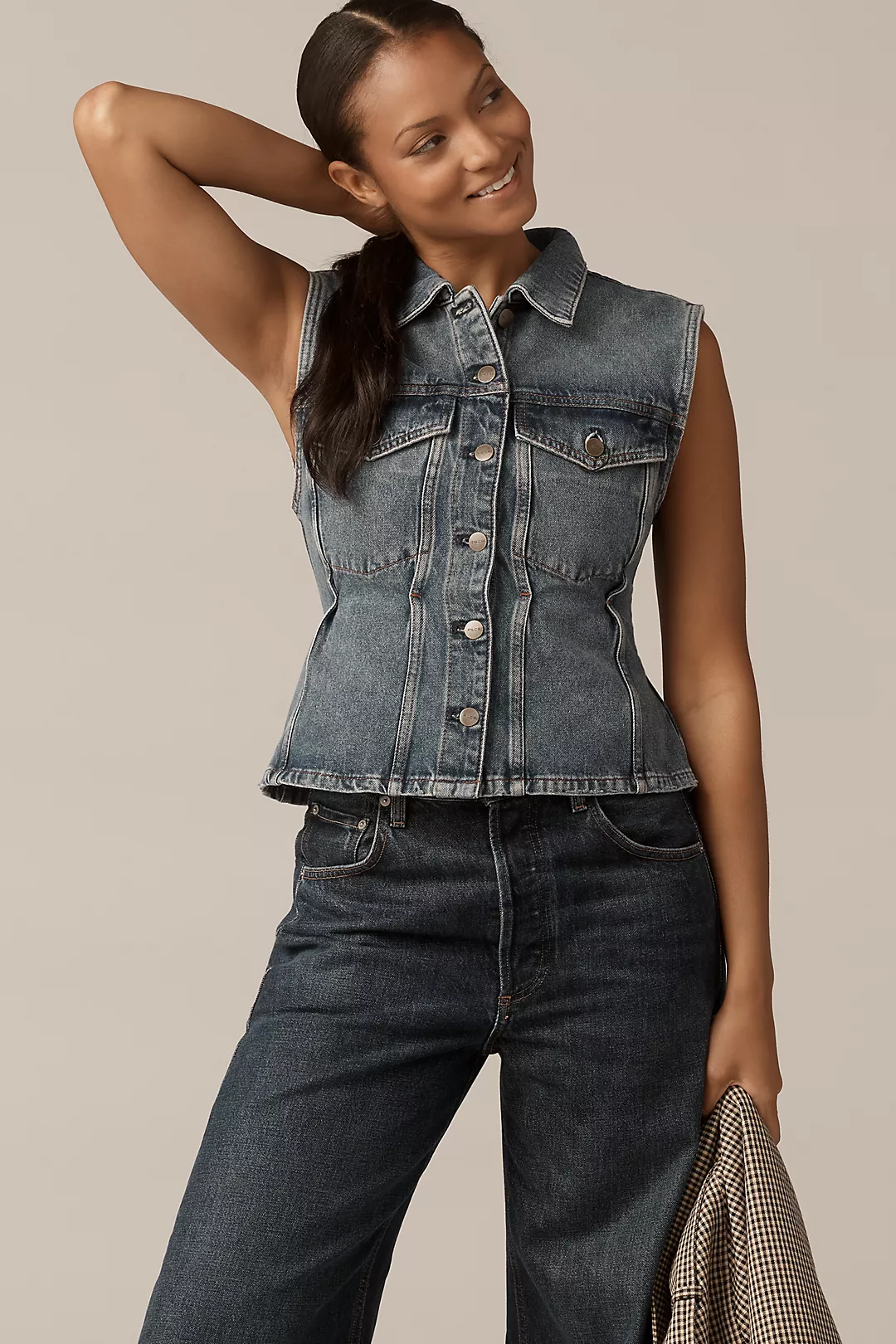 Pilcro Strong Shoulder Peplum Denim Vest