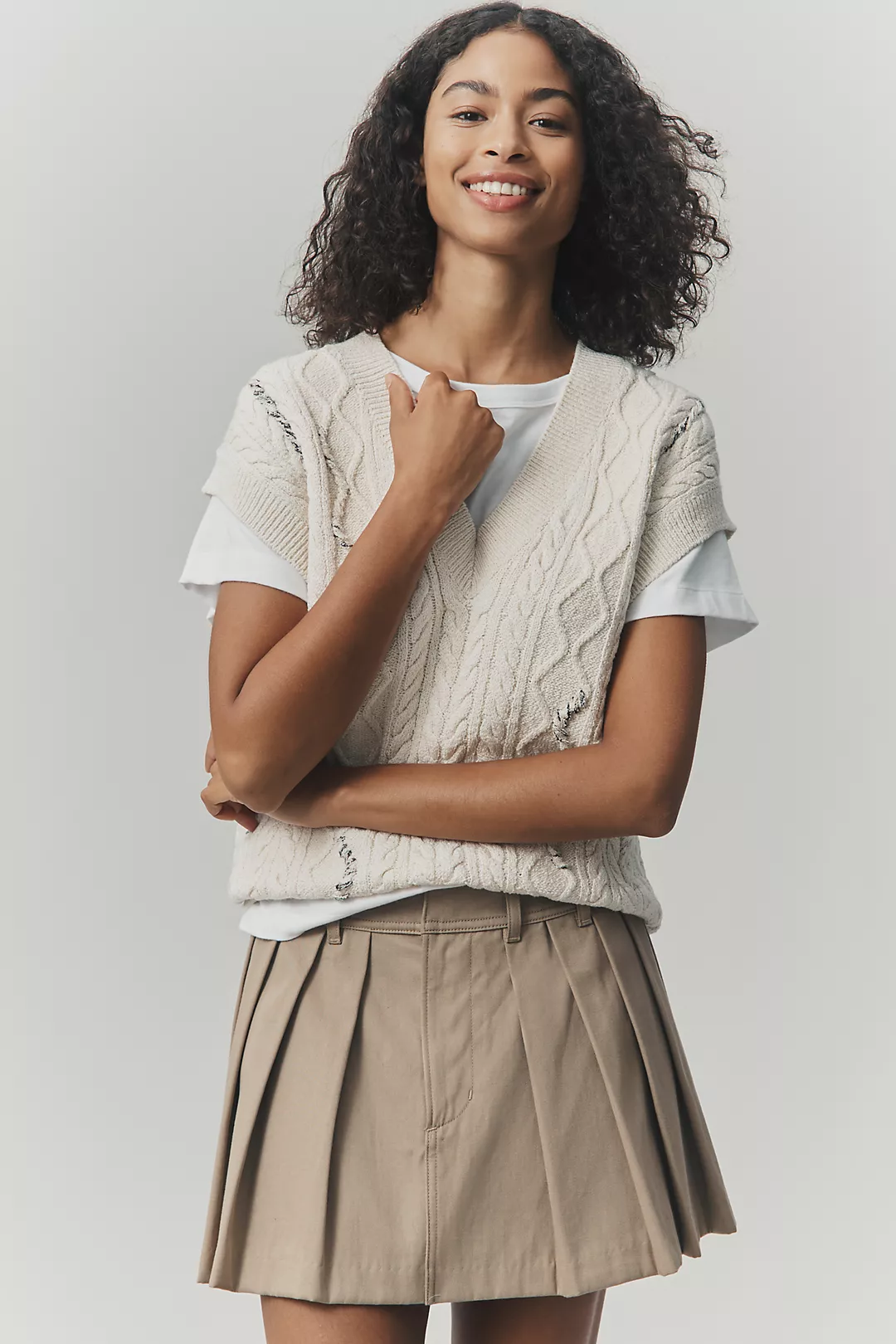 Pilcro Cable-Knit Twofer Sweater