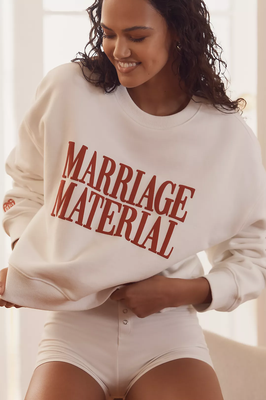 BRIDEMERCH Marriage Material Crop Crew-Neck Sweatshirt