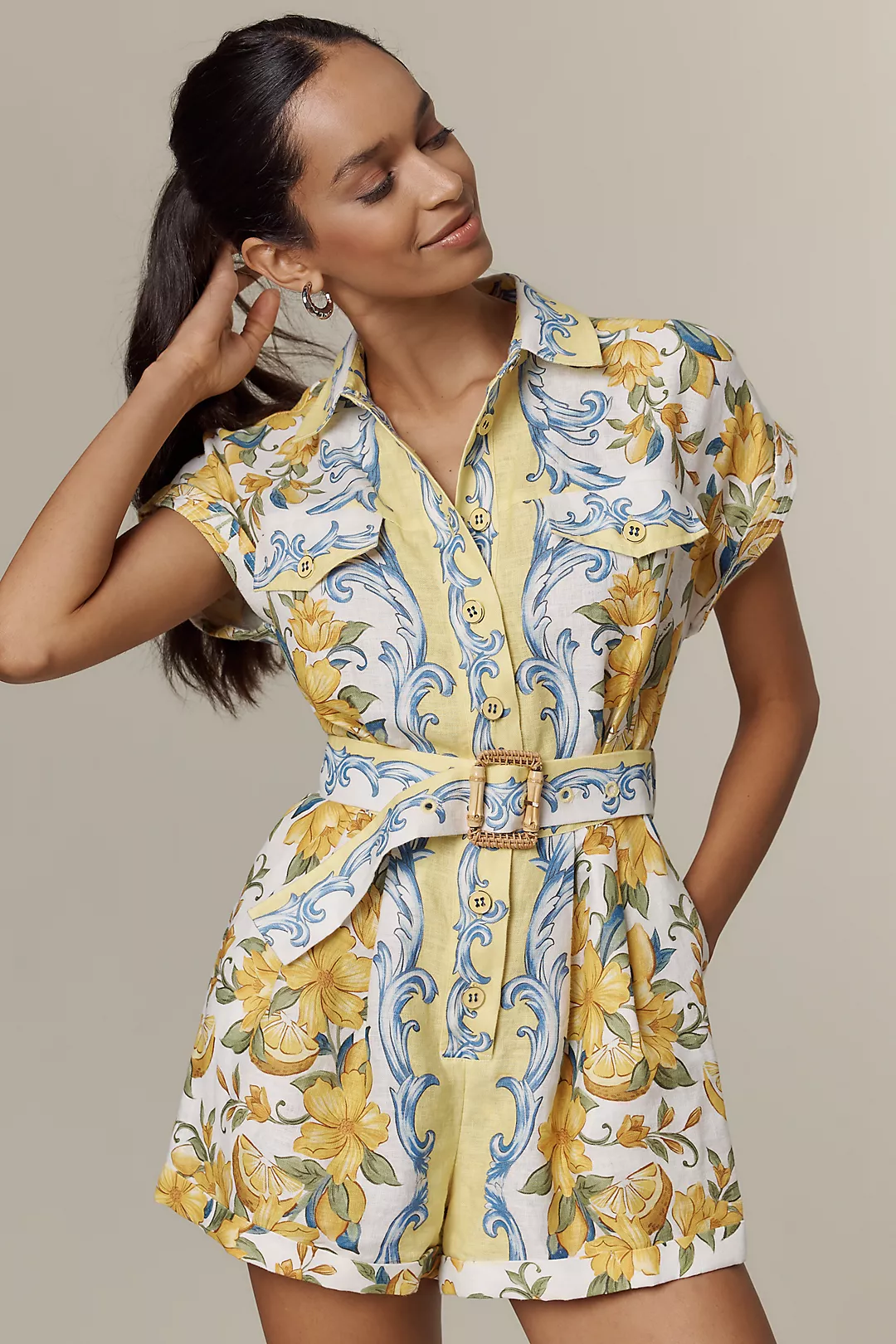 Farm Rio Sicily Linen Belted Romper