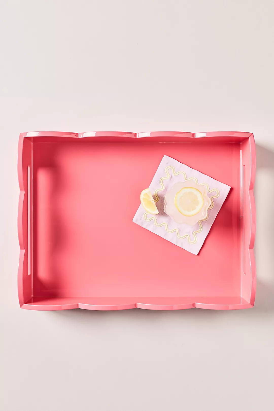 Addison Ross Lacquered Pink Rectangle Scallop Tray