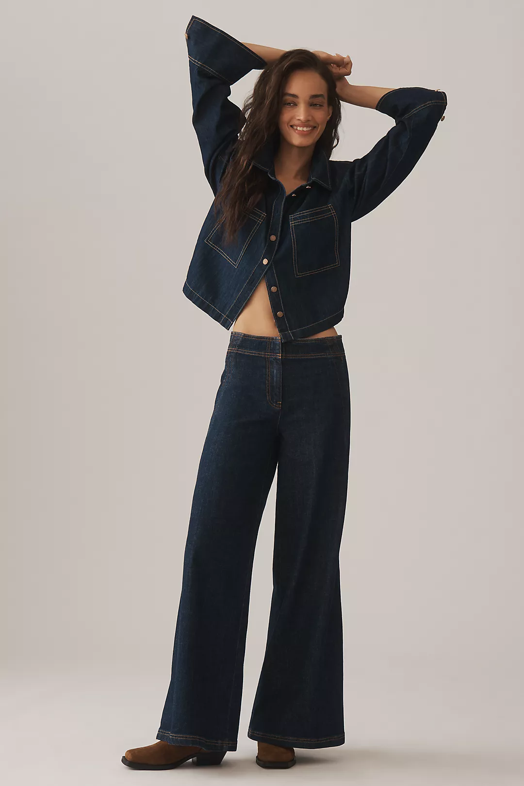 Maeve Scallop-Edge High-Rise Wide-Leg Jeans