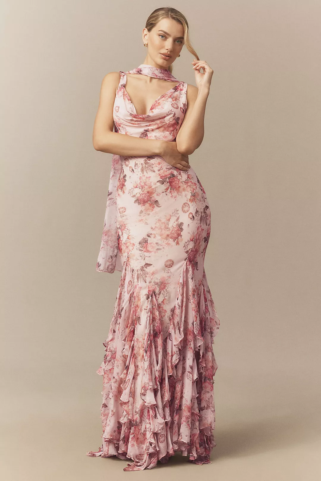 BHLDN Lauren Mermaid Ruffle Chiffon Maxi Dress