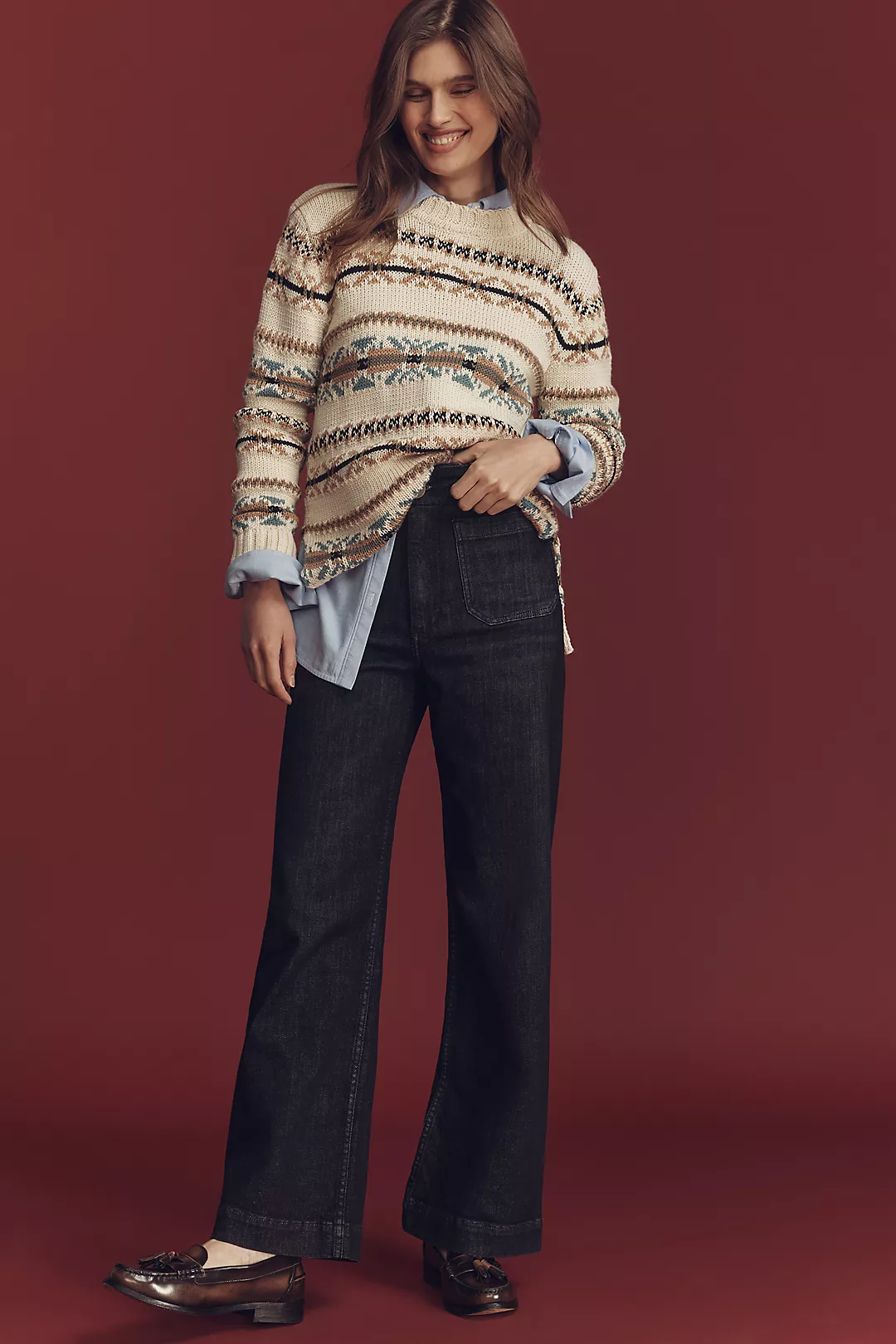 The Colette Full-Length High-Rise Wide-Leg Jeans by Maeve