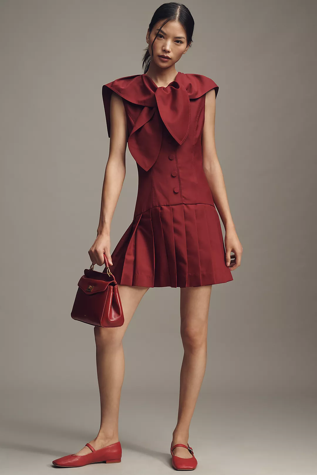 Lovaan Elly Pleated Wool Blend Mini Dress