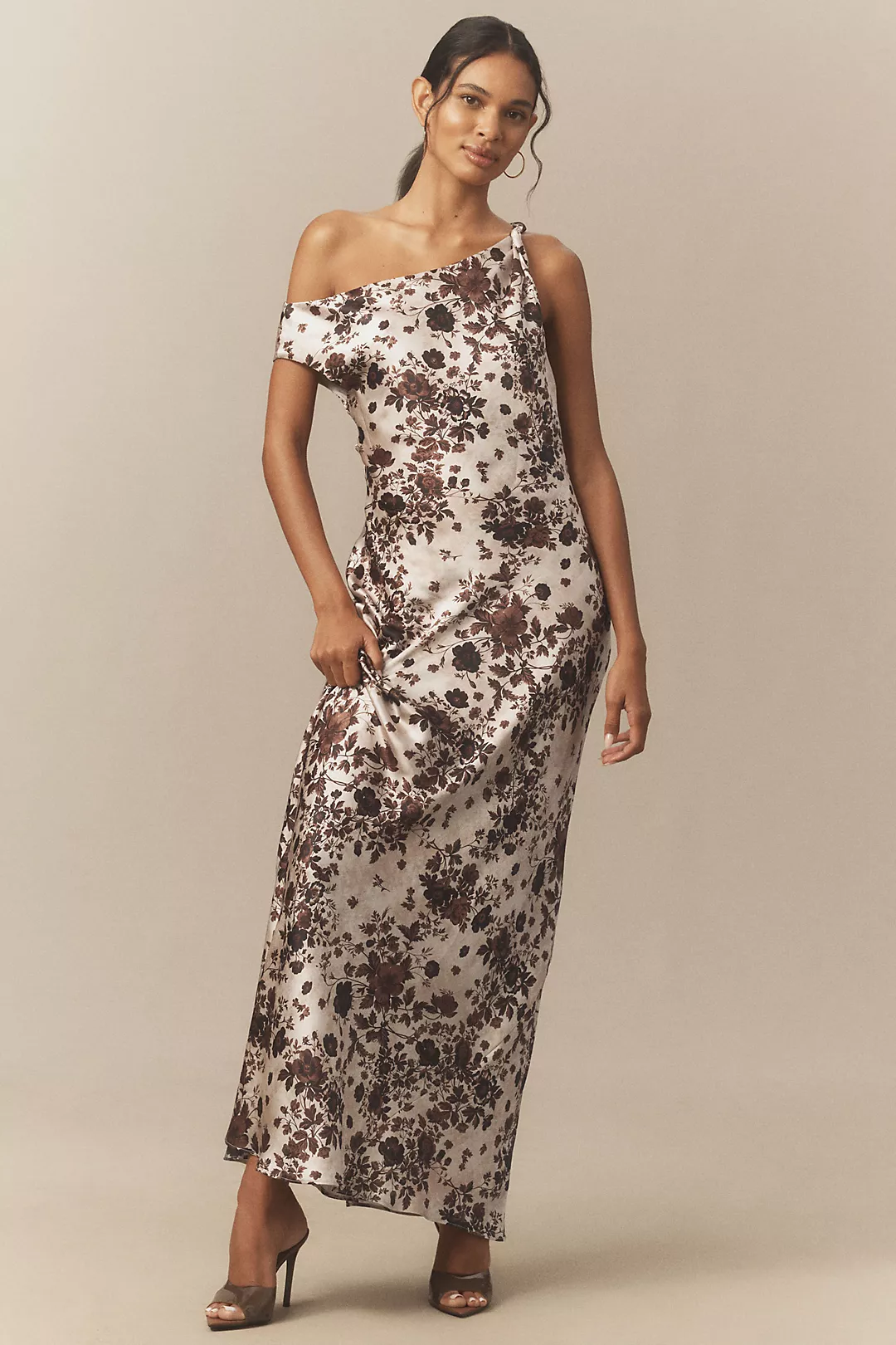 BHLDN Sienna Off-The-Shoulder High-Shine Satin Maxi Dress