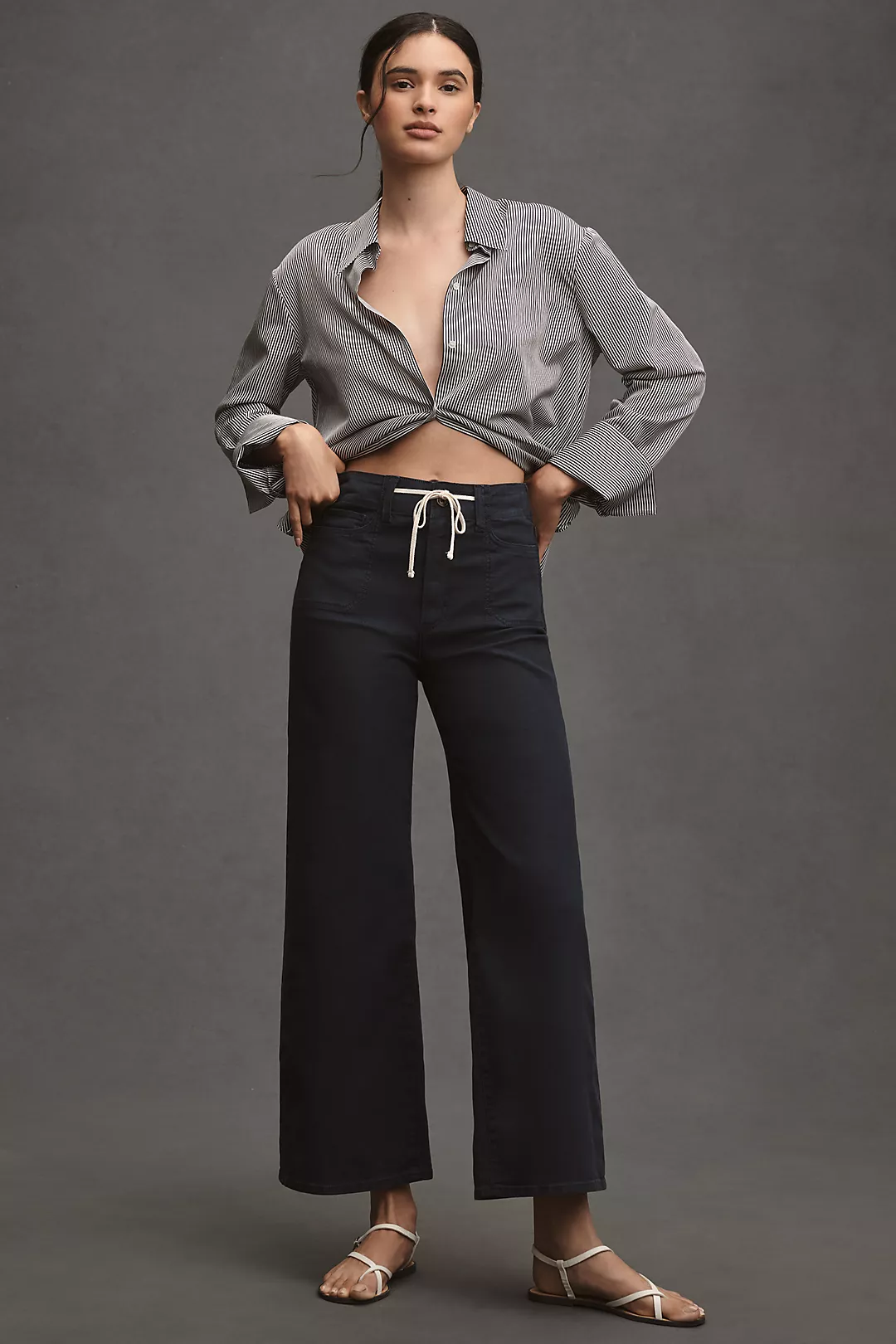 PAIGE Ari Tie-Waist High-Rise Wide-Leg Jeans