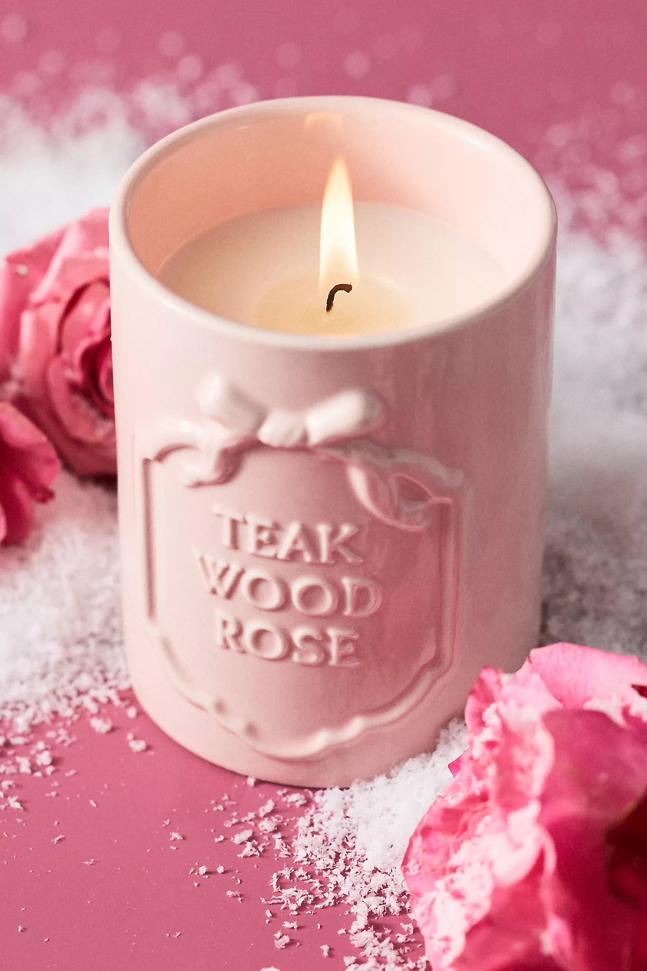 Gingham Bow Woody Teakwood Rose Ceramic Boxed Candle