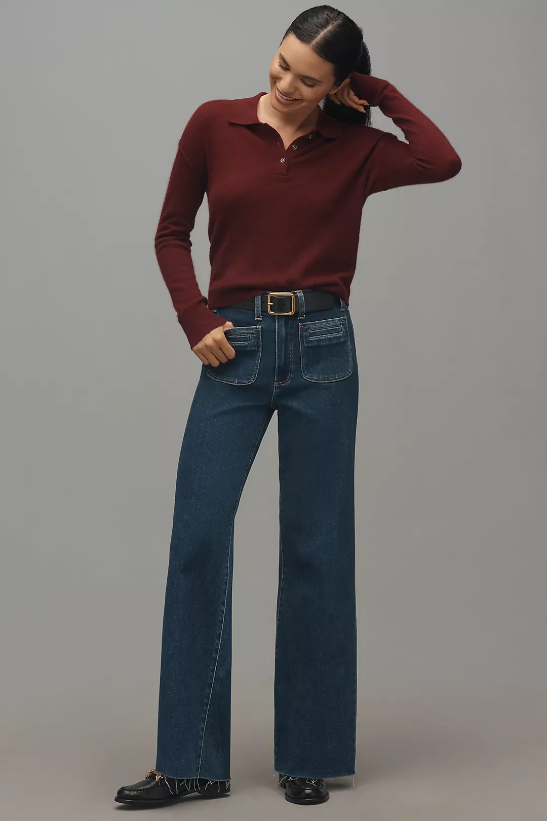 PAIGE Anessa Welt-Pocket High-Rise Wide-Leg Jeans