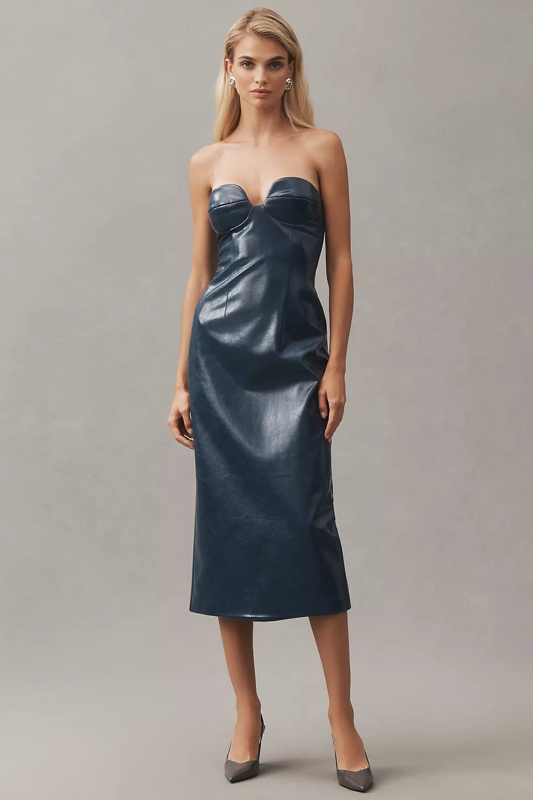 Mare Mare Faux-Leather Strapless Slim Midi Dress