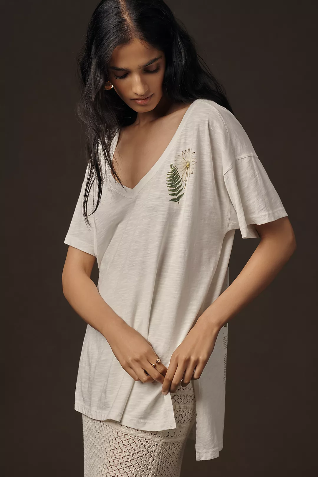 The Jordyn Cotton-Slub V-Neck Oversized Tee by Pilcro