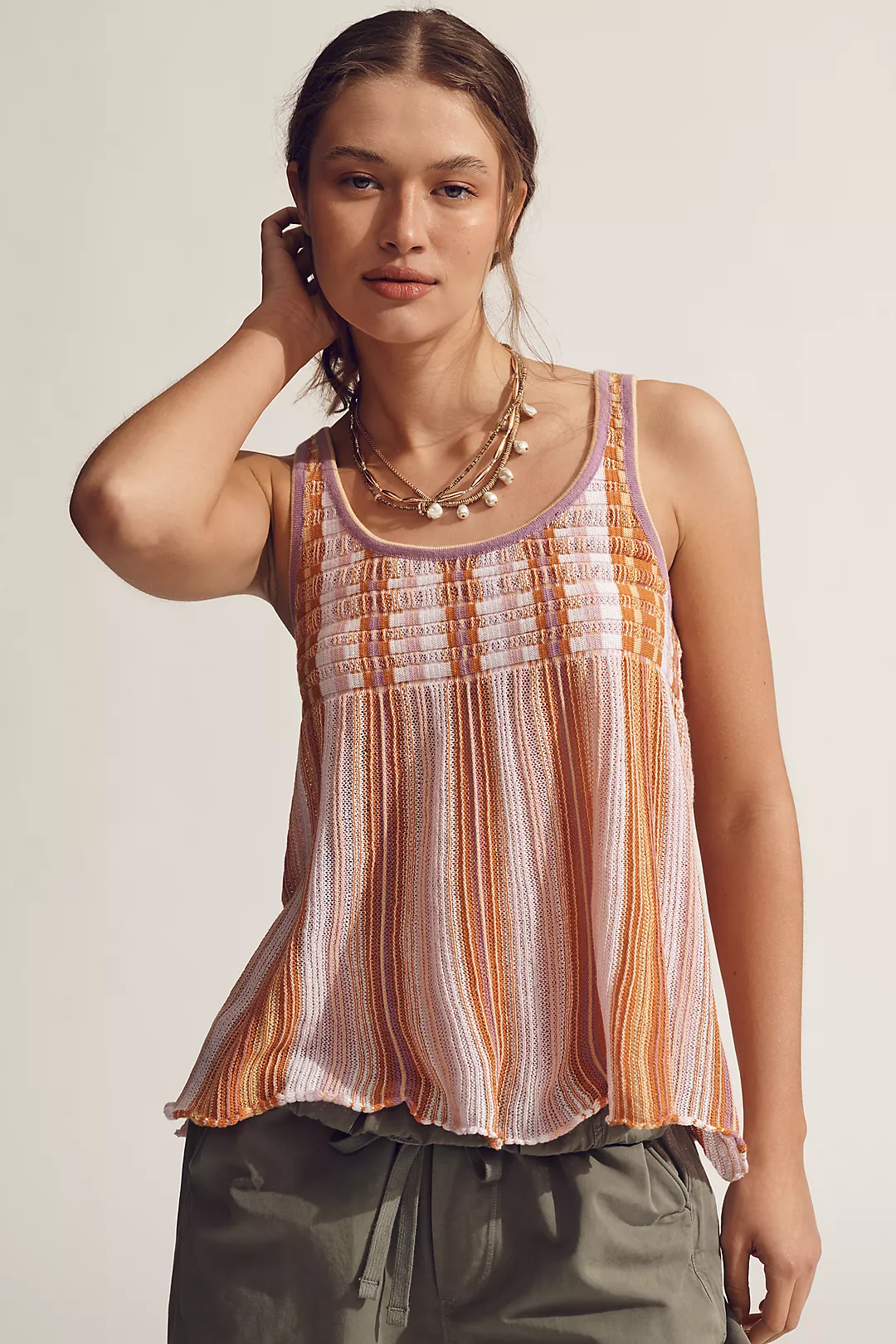 Maeve Scoop-Neck Textured Stripe Swing Tank