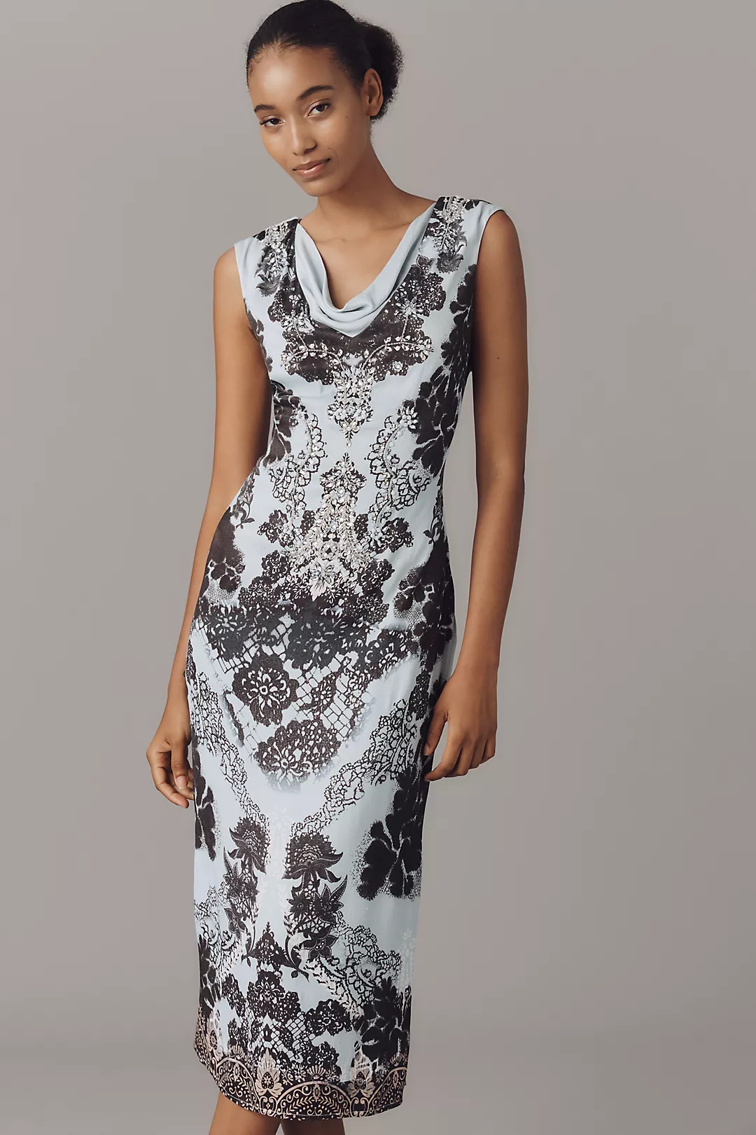 By Anthropologie Cowl-Neck Low-Back Midi Dress