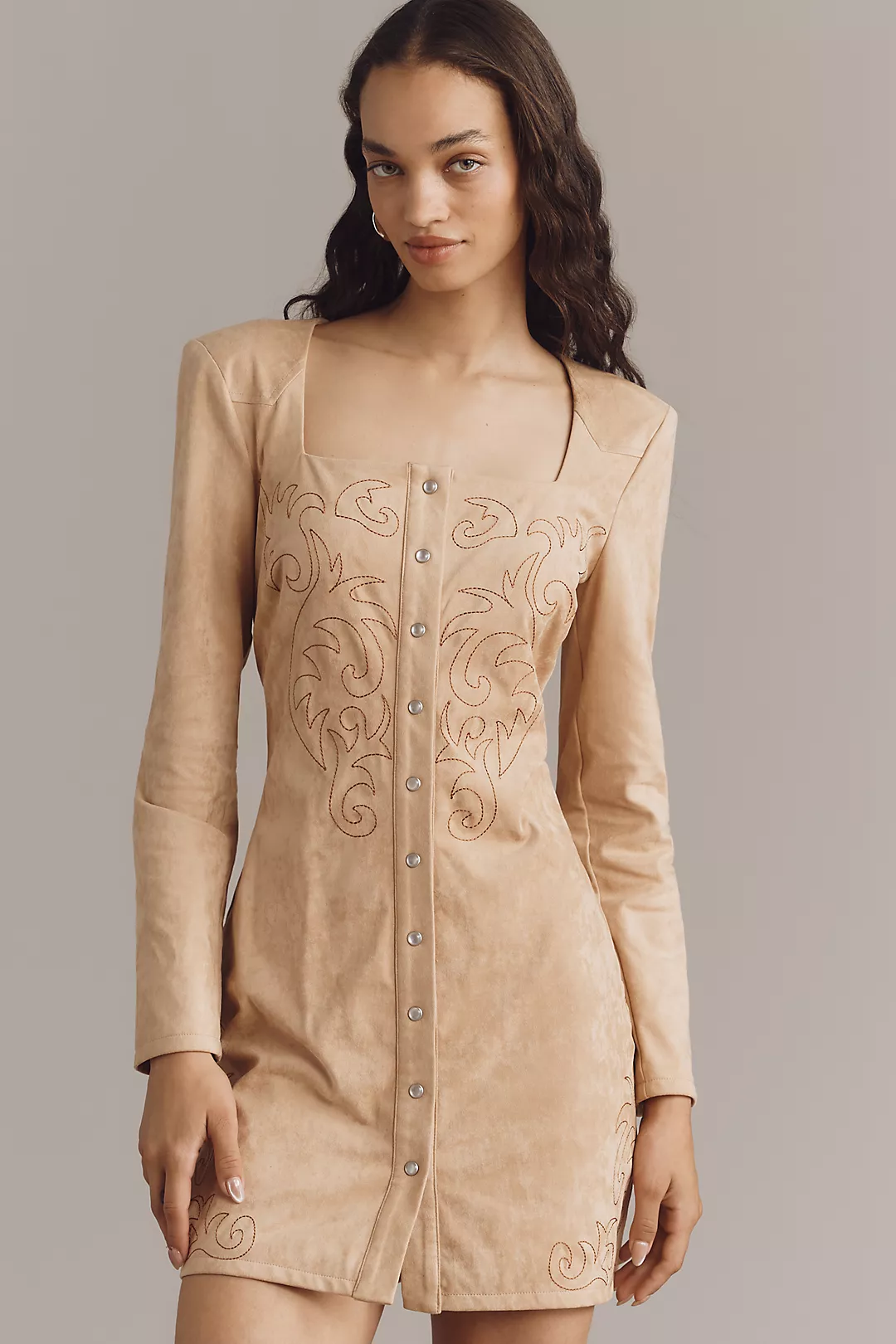 Avec Les Filles Faux-Suede Long-Sleeve Mini Dress