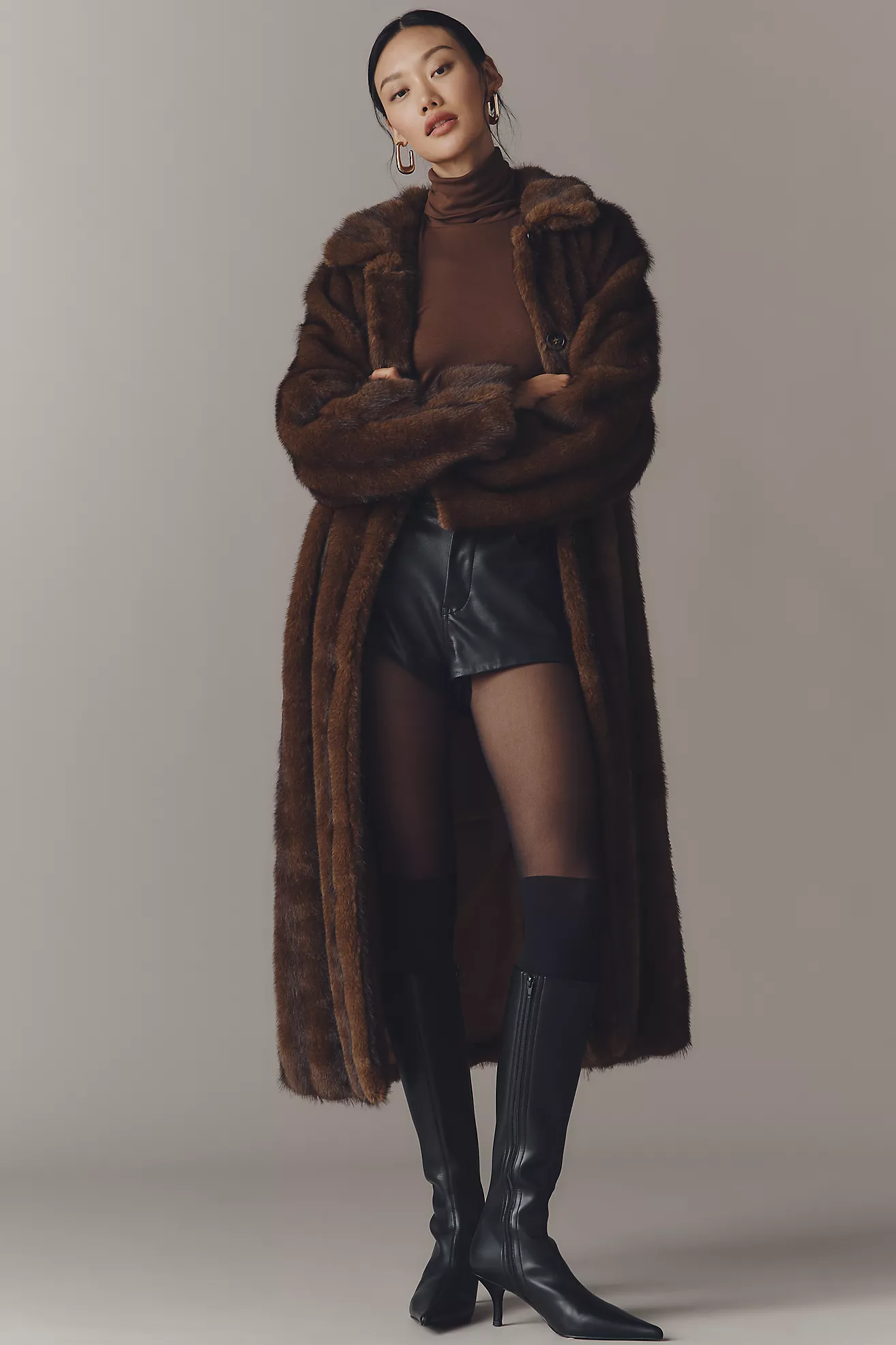 Maeve Faux Fur Channeled Long Coat