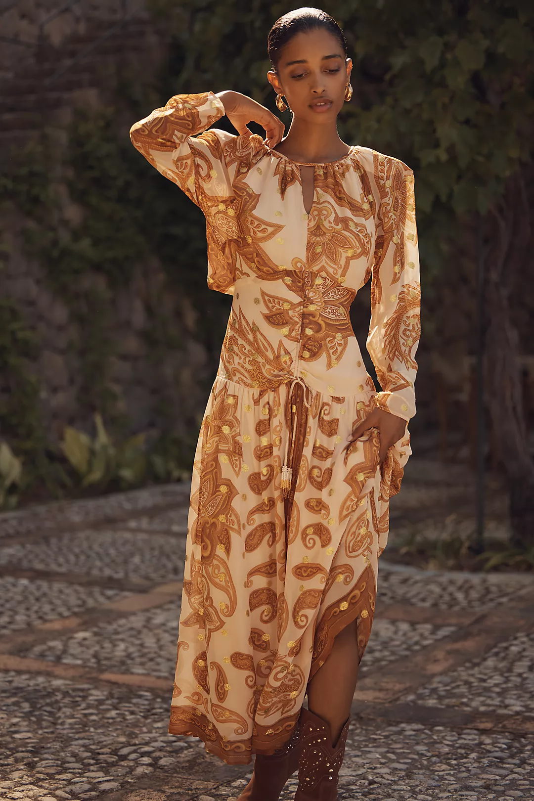 Farm Rio x Anthropologie Long-Sleeve Jacquard Maxi Dress