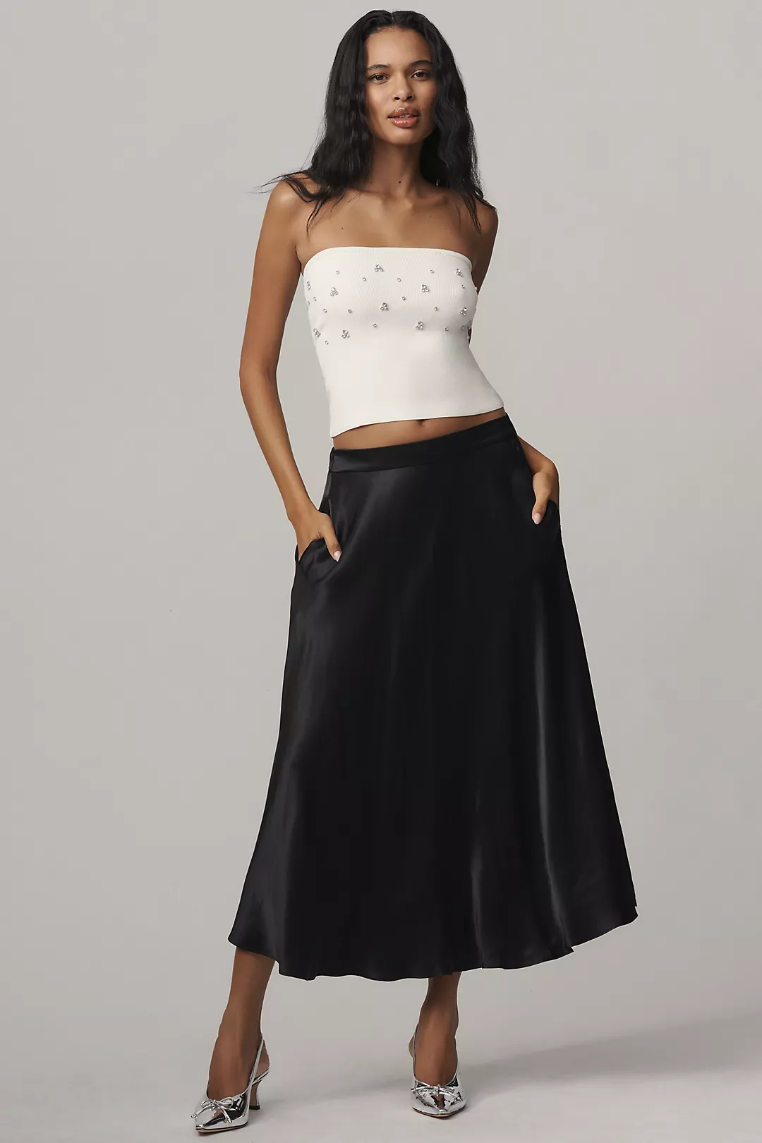 Maeve Circle Satin Midi Skirt