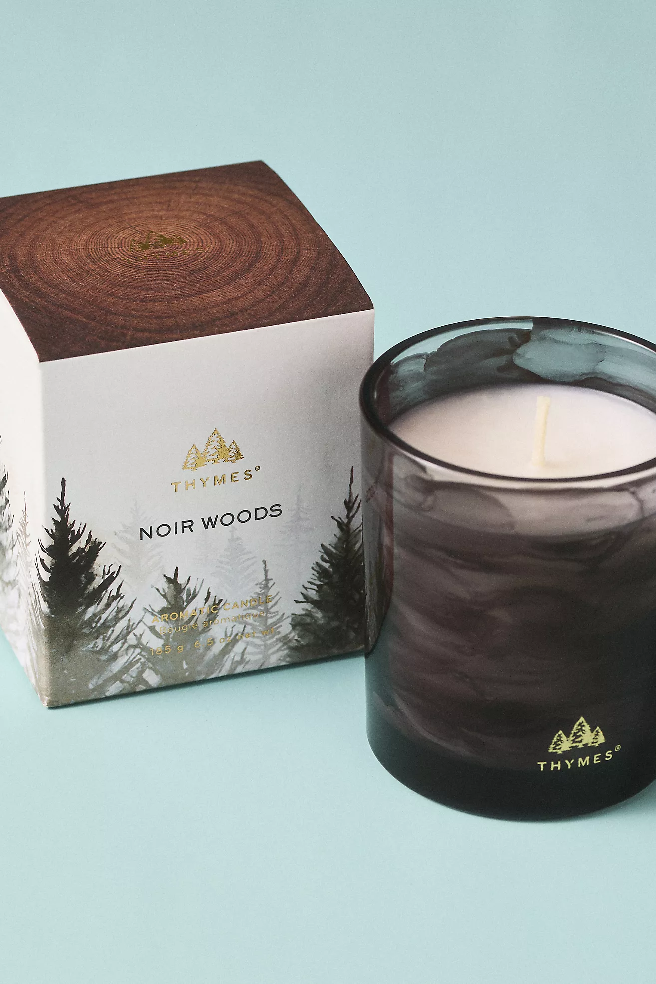 Thymes Noir Woods Boxed Glass Candle