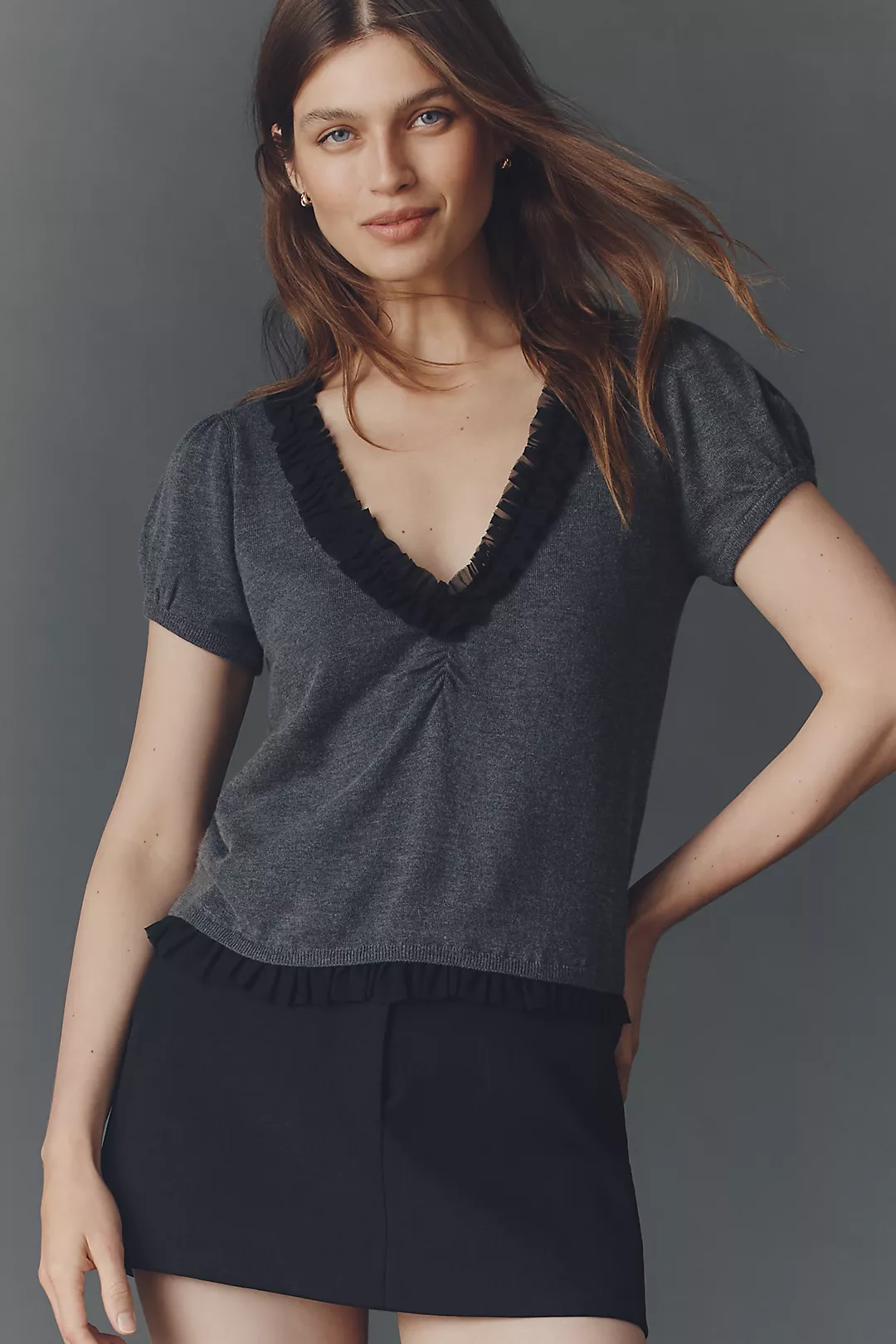 Maeve Puff-Sleeve Merino Wool Blend Sweater Tee
