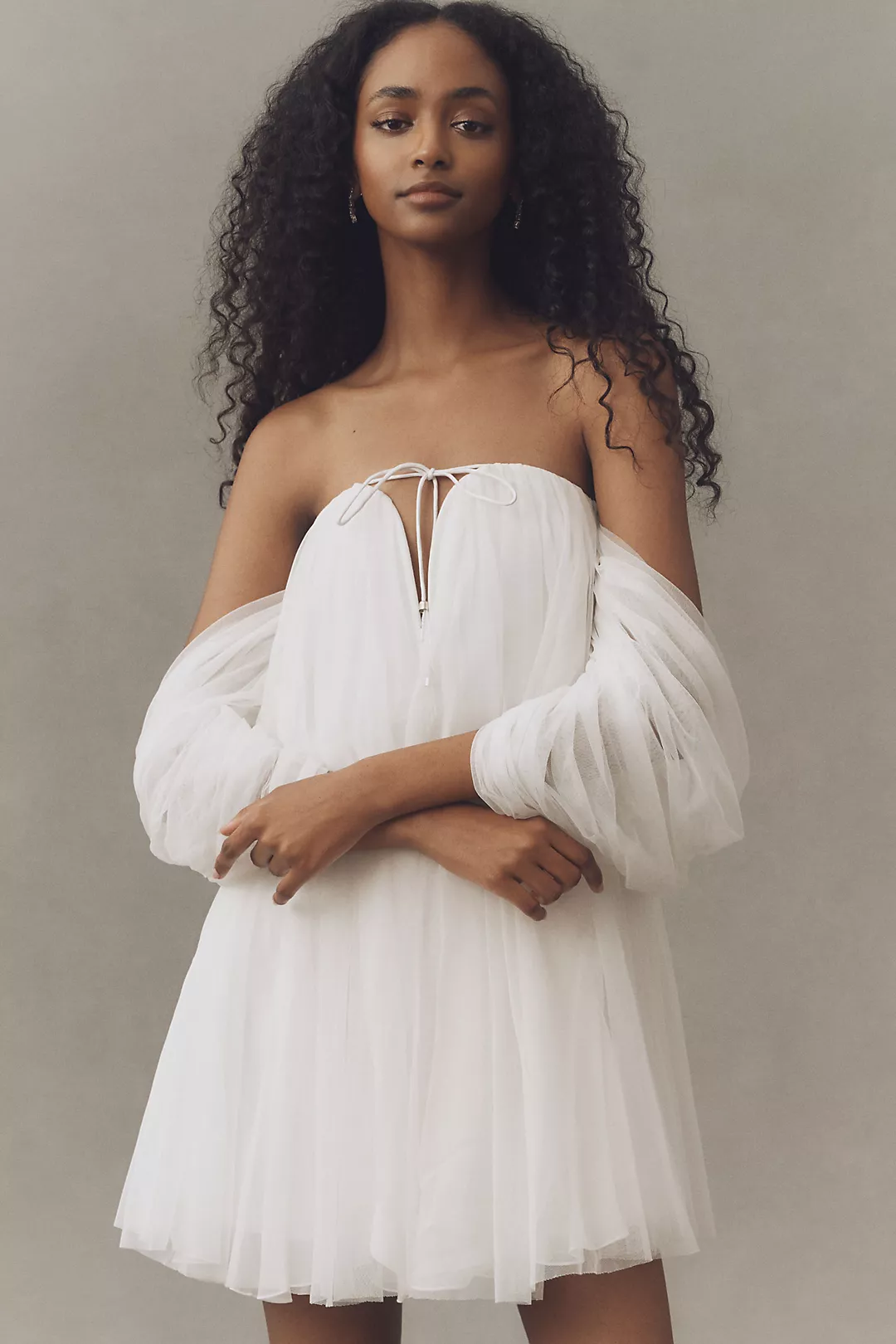 Geisha Designs Tulle Off-Shoulder Mini Dress