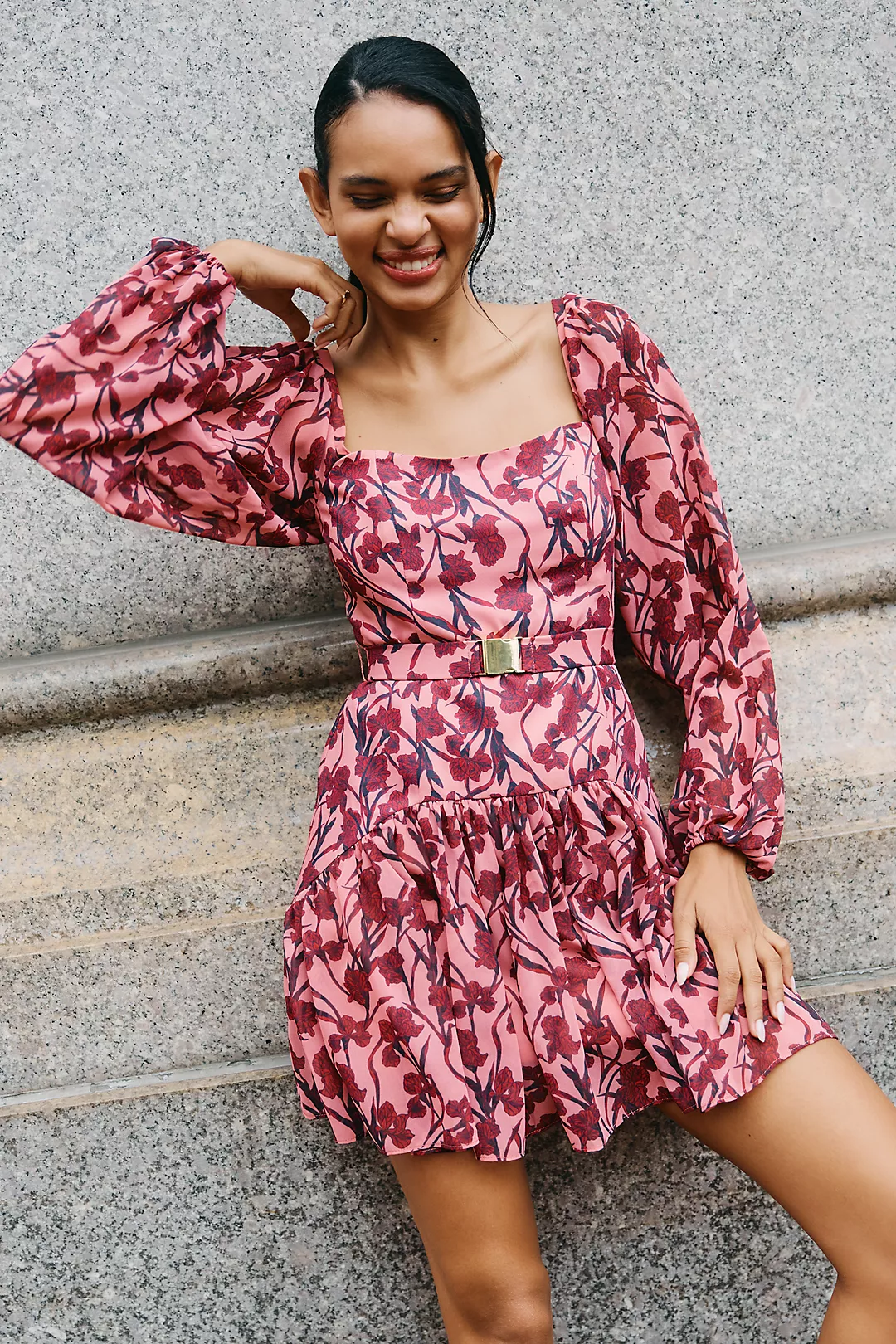 Hutch Dahlia Long-Sleeve Square-Neck Mini Dress