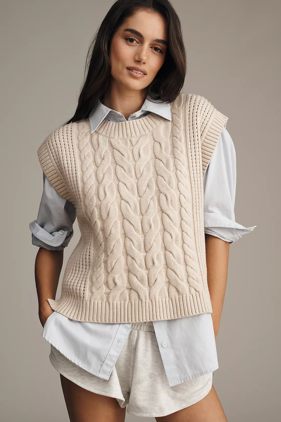 Varley Pixie Relaxed Cable-Knit Sweater Vest
