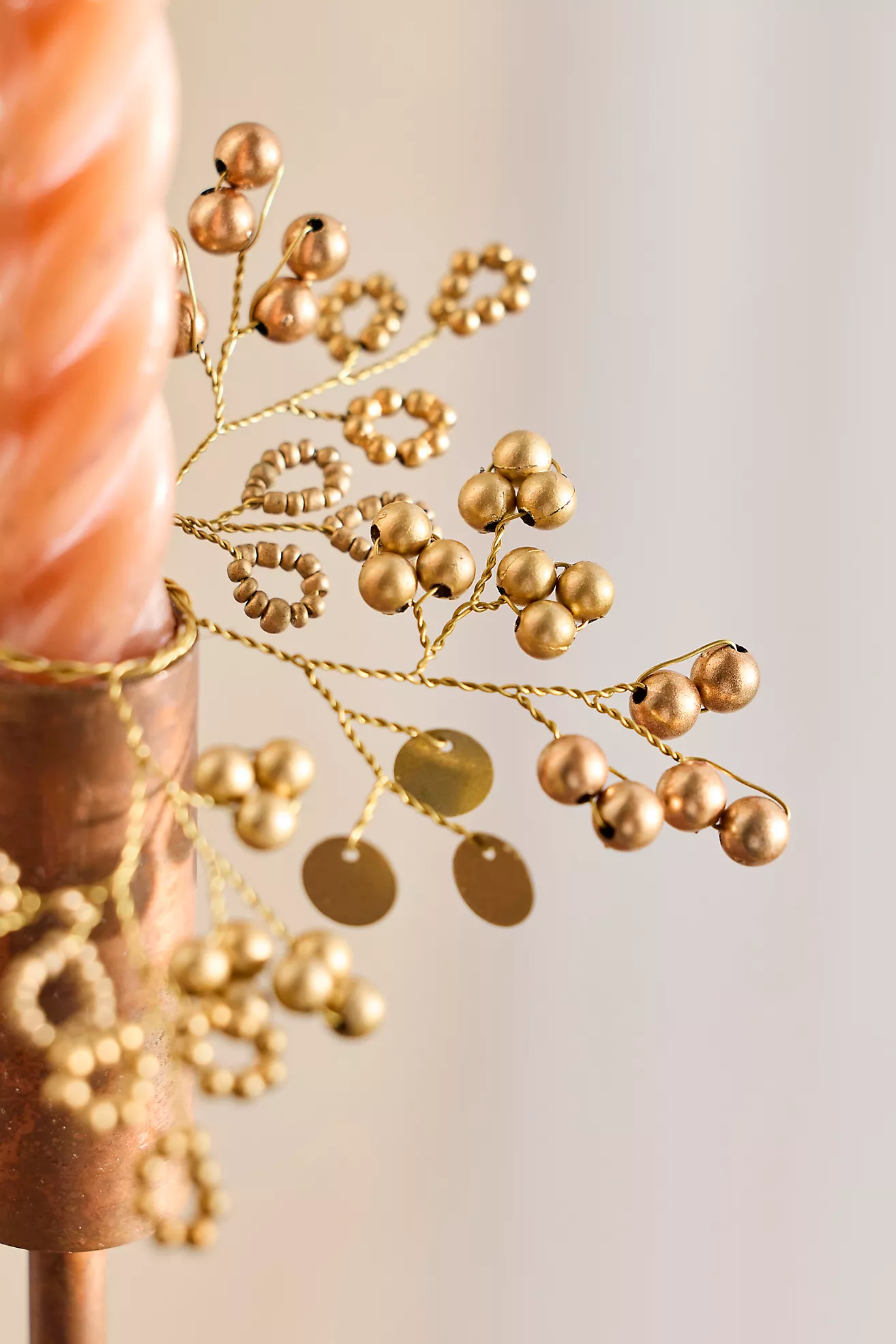 Gilded Botanical Beaded Candle Wreaths, Set of 2