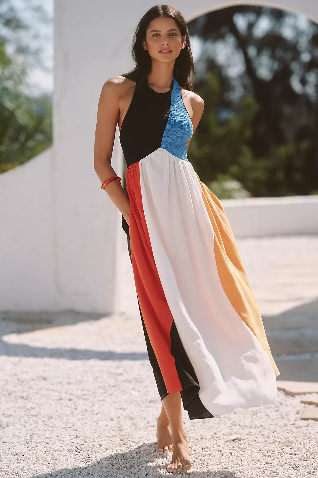 Celandine Linen Blend Smocked Halter Midi Dress