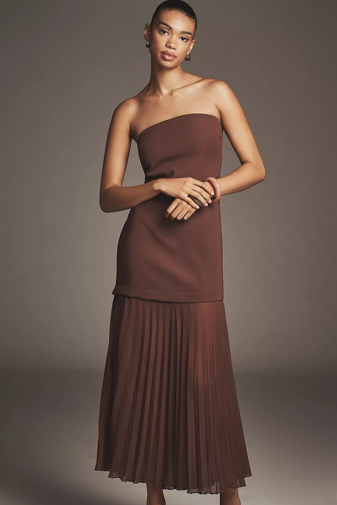 By Anthropologie Strapless Twofer Pleated Midi Dress