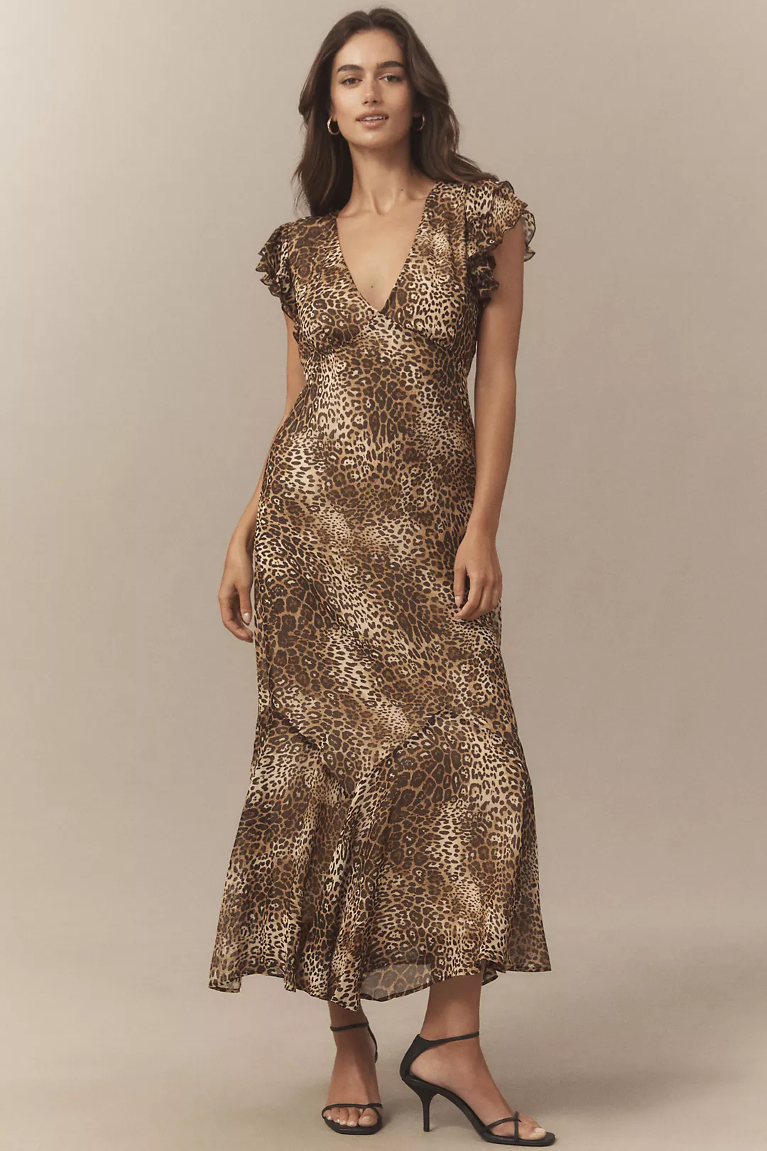 BHLDN Flutter-Sleeve Plunge Maxi Dress