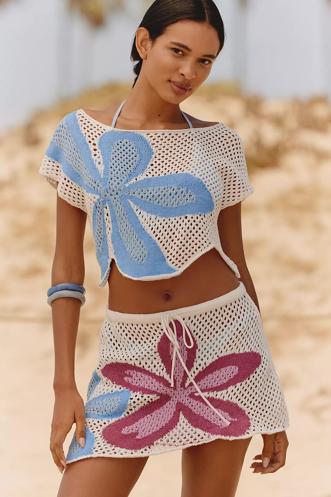 Celandine Floral Crochet Knit Skirt