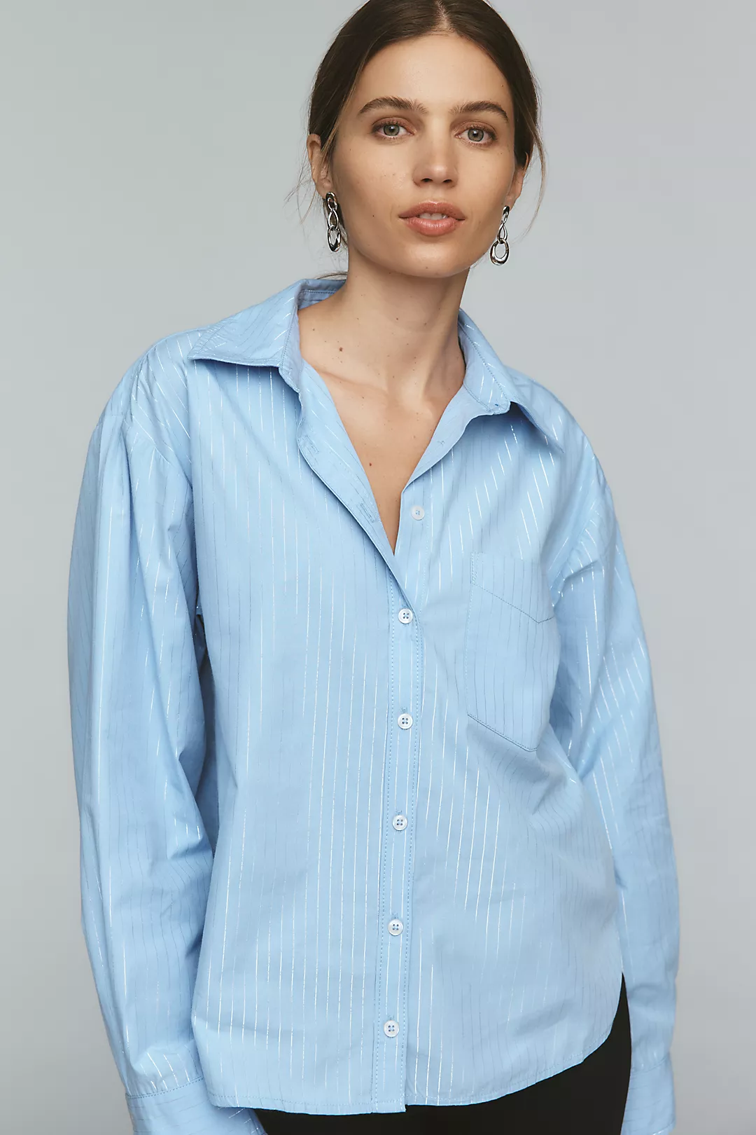 The Shrunken Bennet Lurex Stripe Buttondown Shirt by Maeve