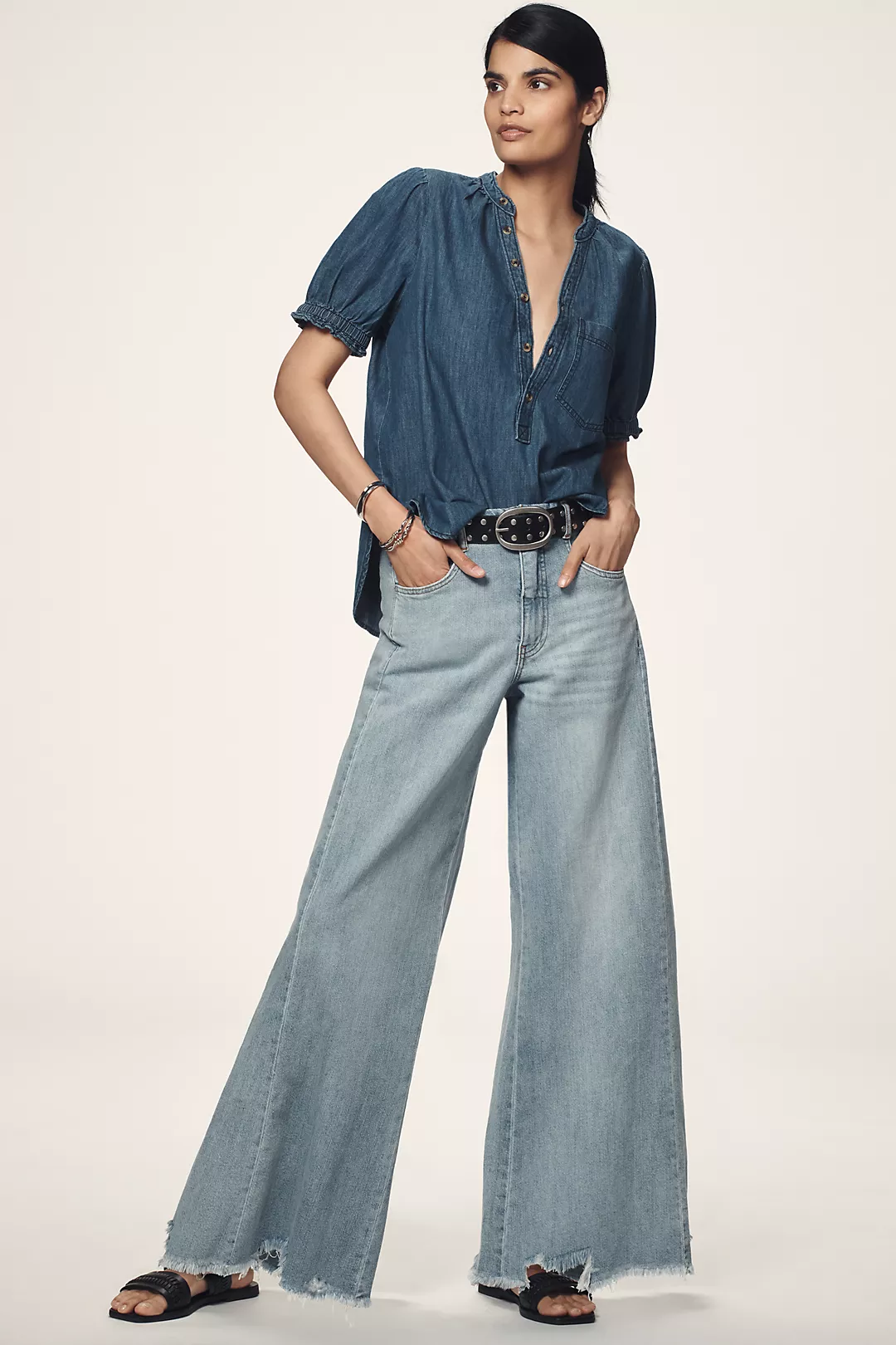 The Adi Regenerative Cotton Mid-Rise Flare Jeans by Pilcro