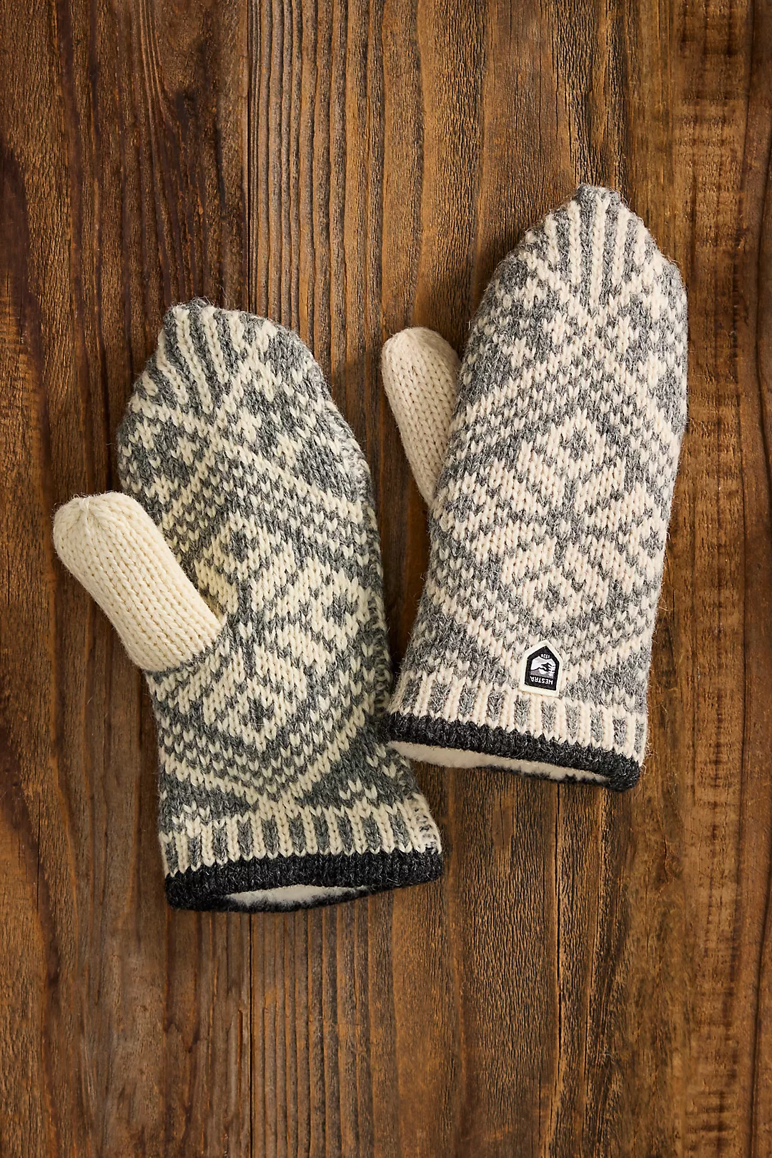 Nordic Wool Mittens, Grey + White