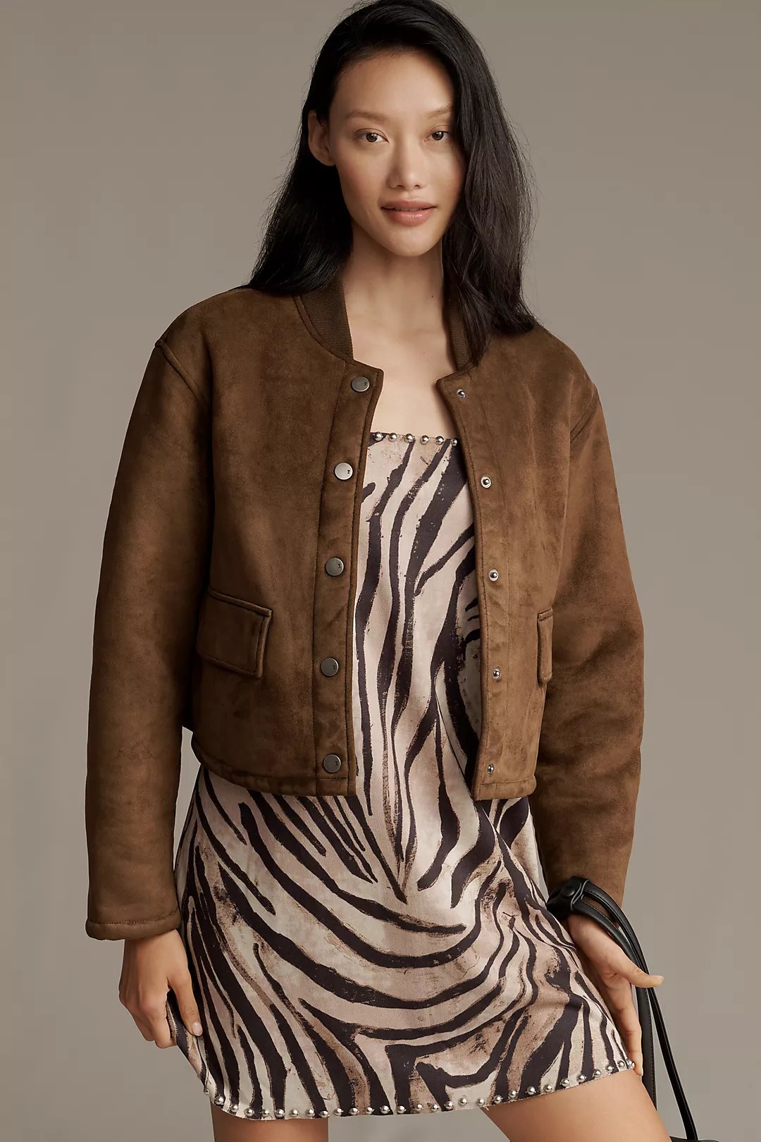 Pilcro Sherpa Fleece-Lined Crop Bomber Jacket