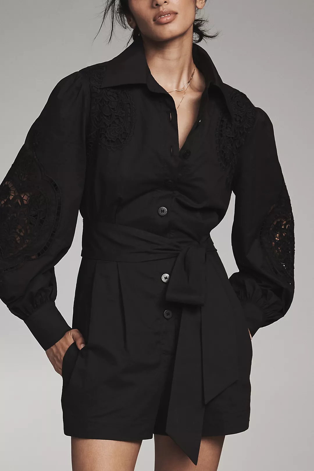 Farm Rio x Anthropologie Long-Sleeve Eyelet Romper