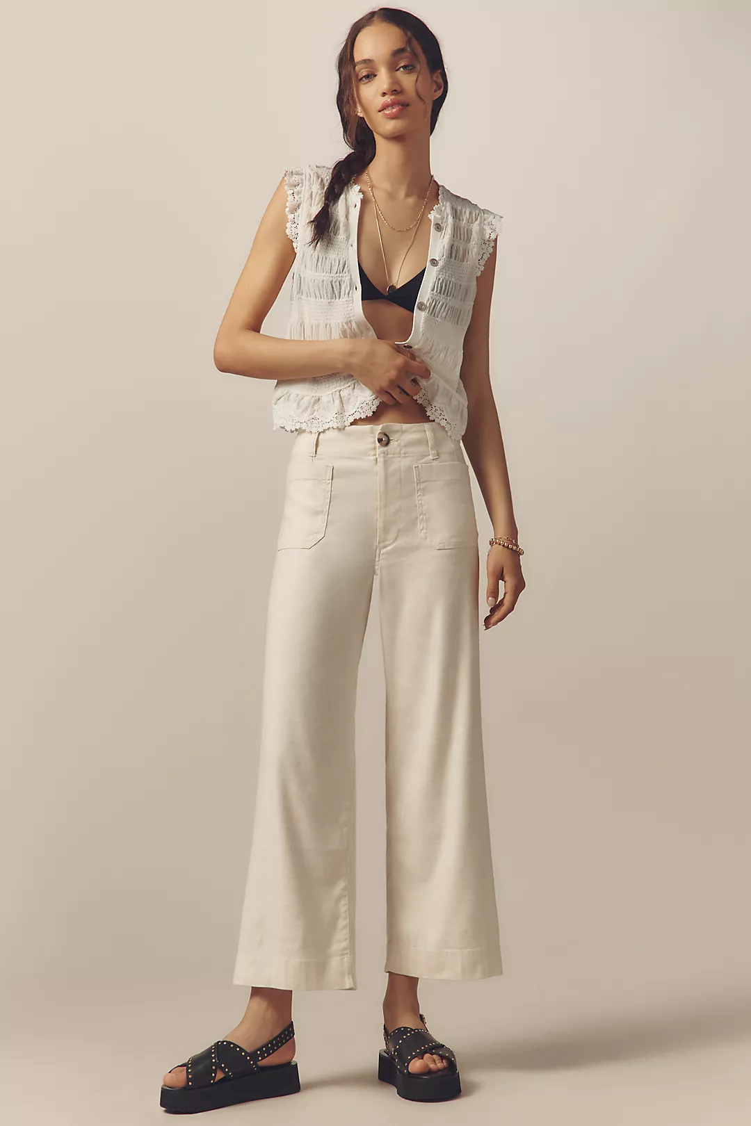 The Colette Linen Blend Crop Wide-Leg Pants by Maeve