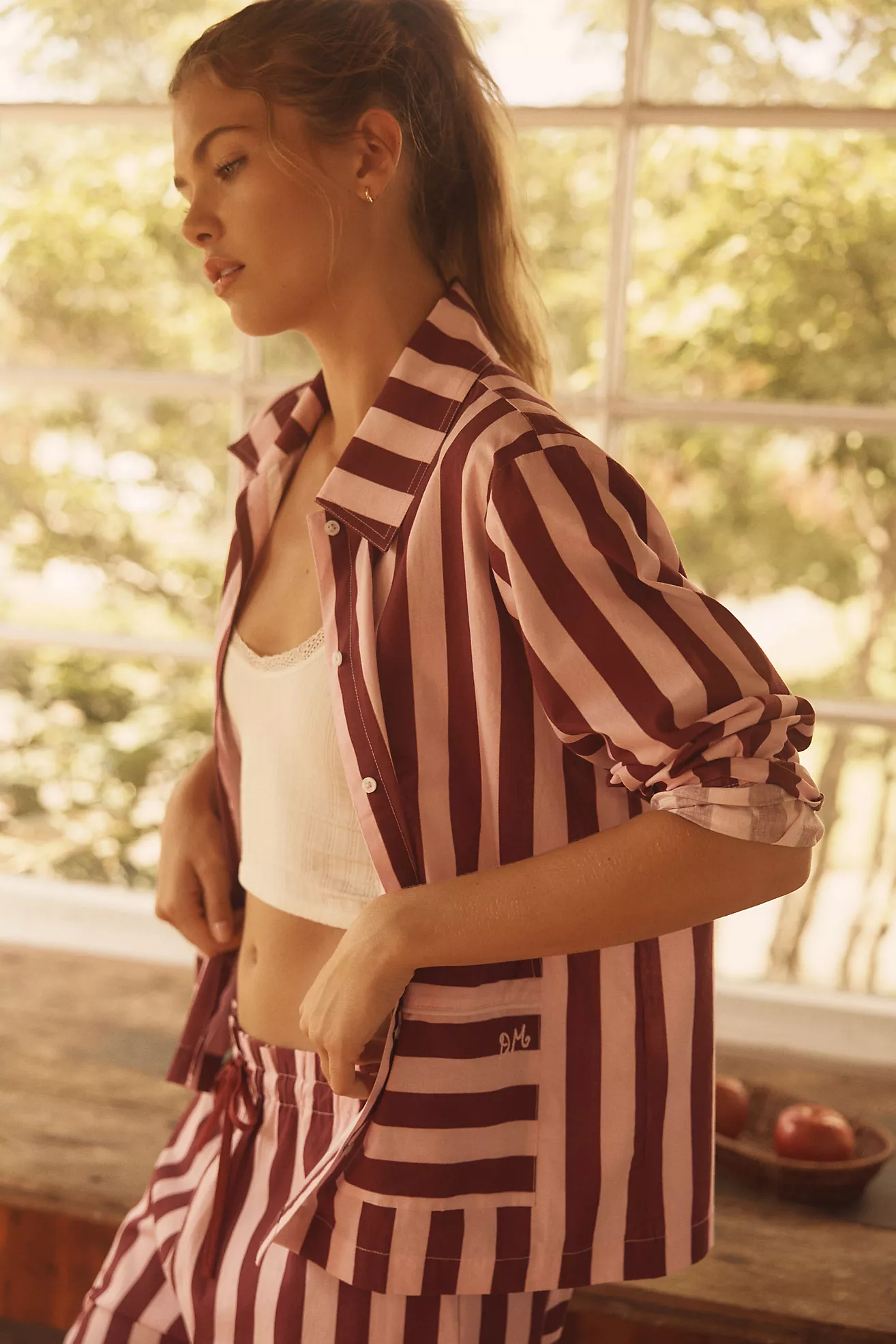 Damson Madder Florie Stripe Cotton Pajama Set