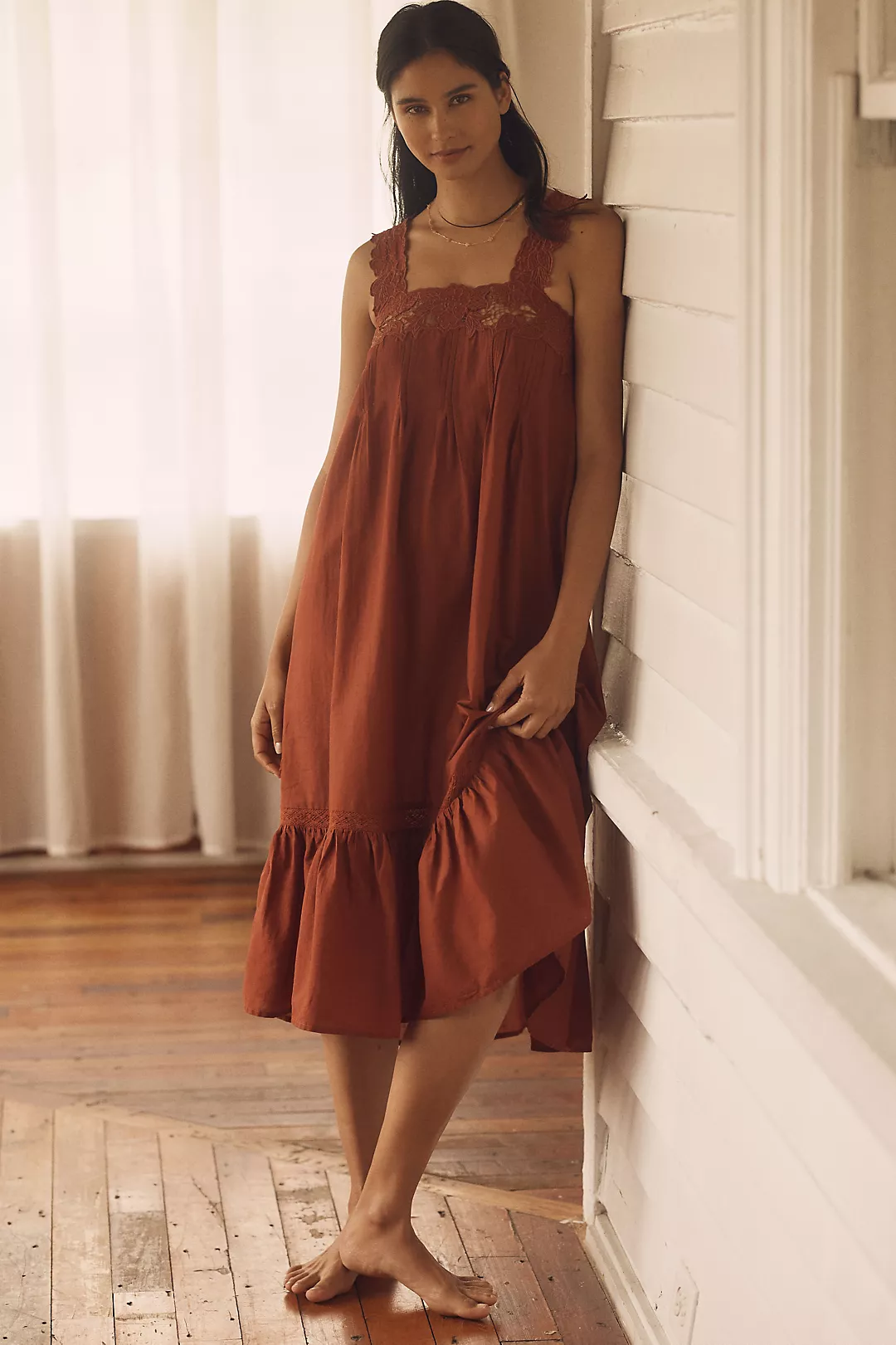 By Anthropologie Sleeveless Embroidered Midi Nap Dress