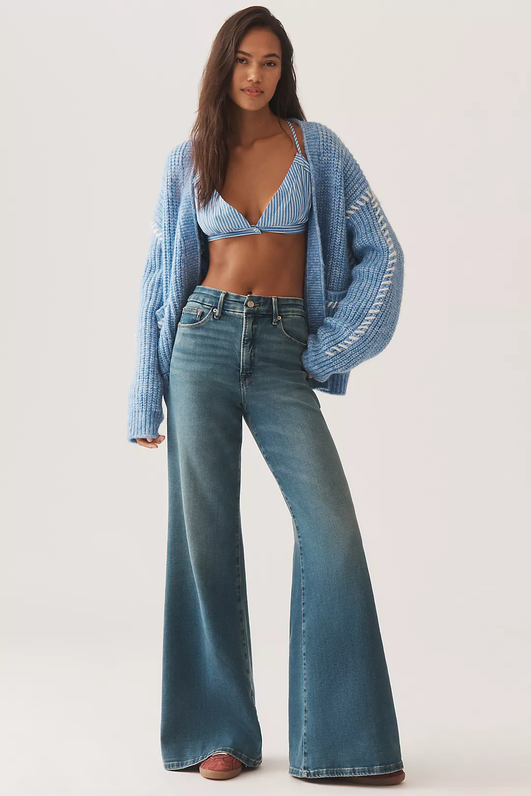 Good American Soft Tech Good Waist High-Rise Palazzo Jeans