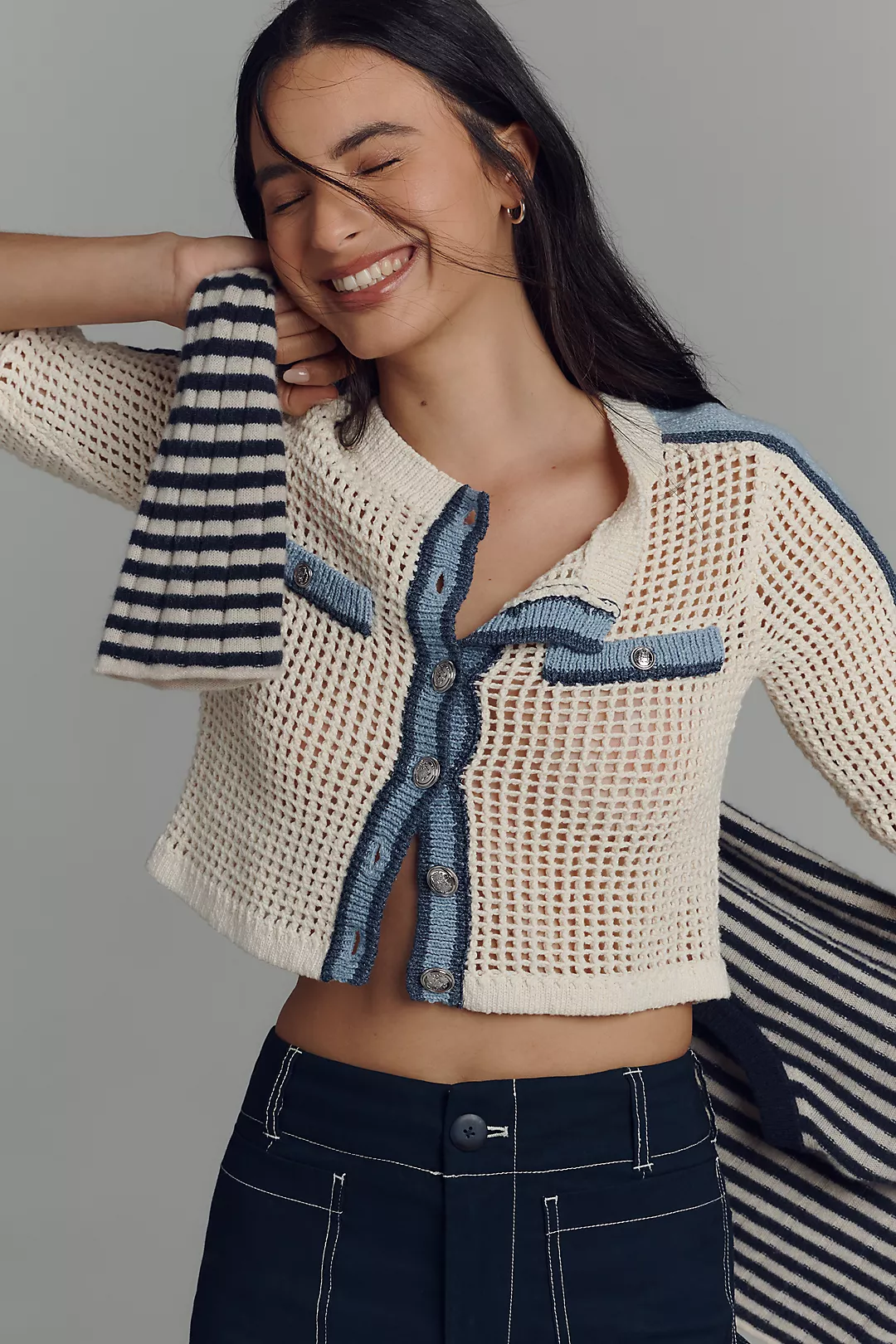 Central Park West Open-Knit Cardigan Sweater