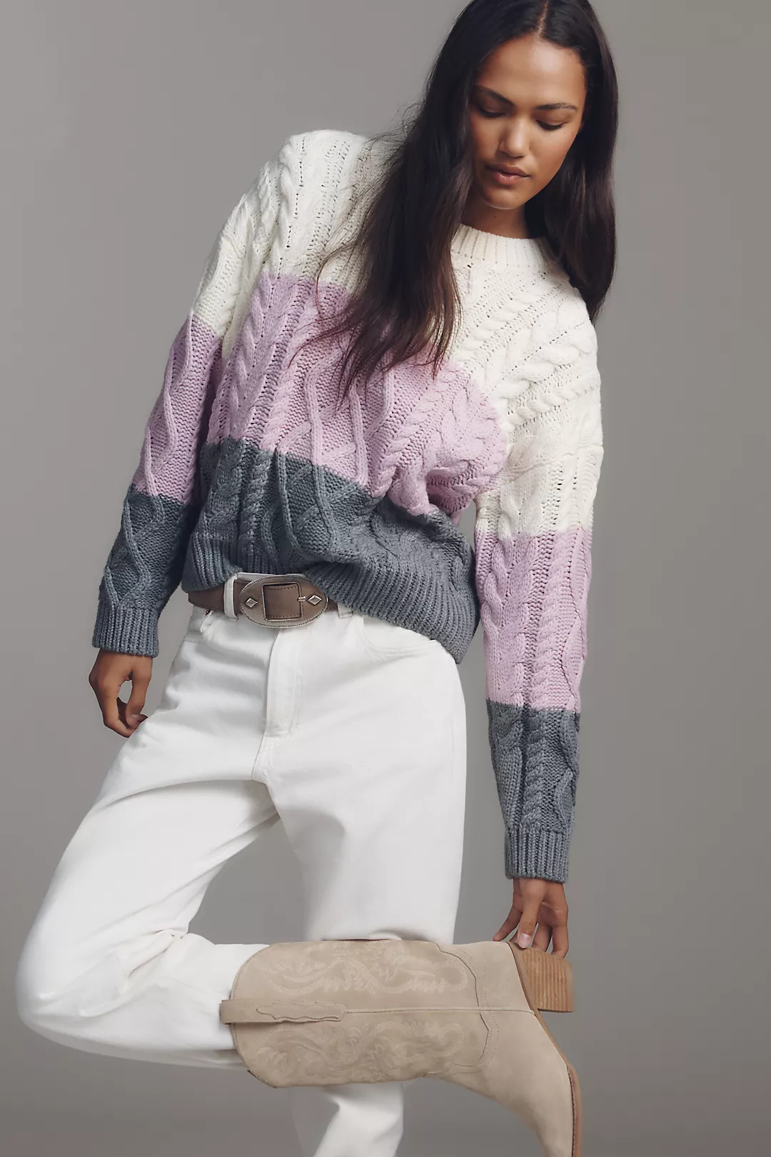 English Factory Colorblock Cable-Knit Sweater