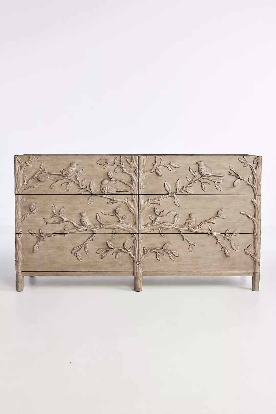 Ornithology Handcarved Six-Drawer Dresser
