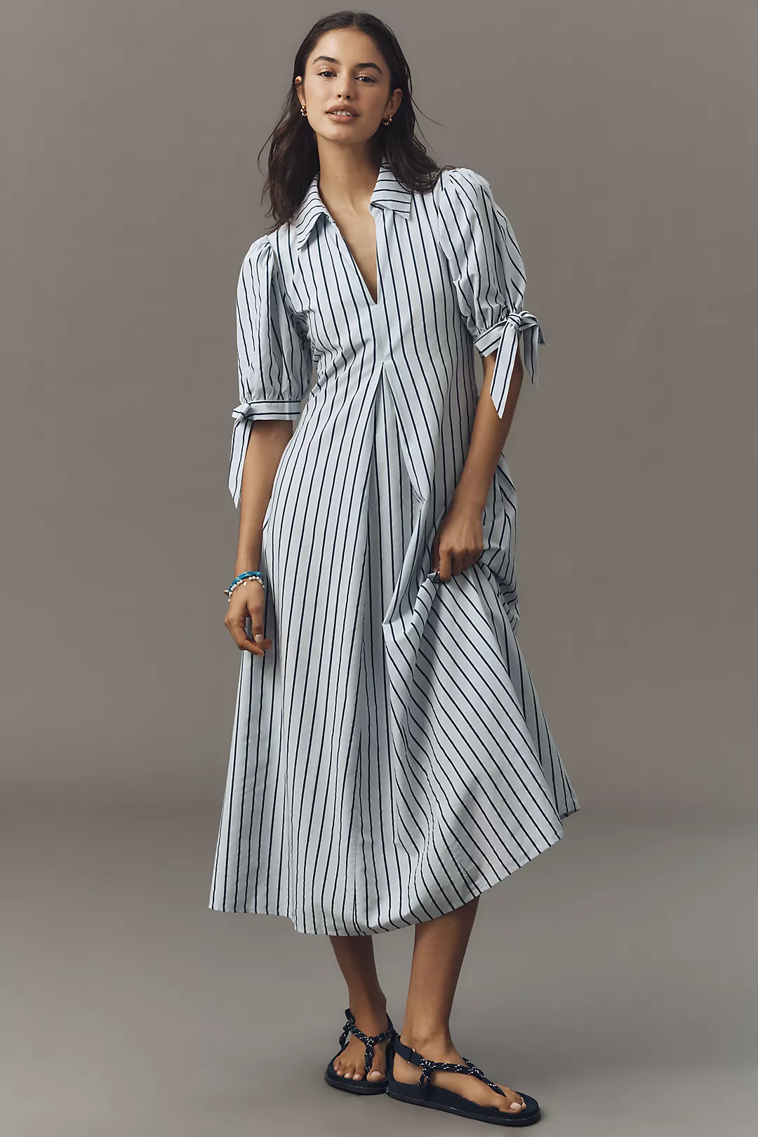 English Factory Striped Midi Shirt Dress