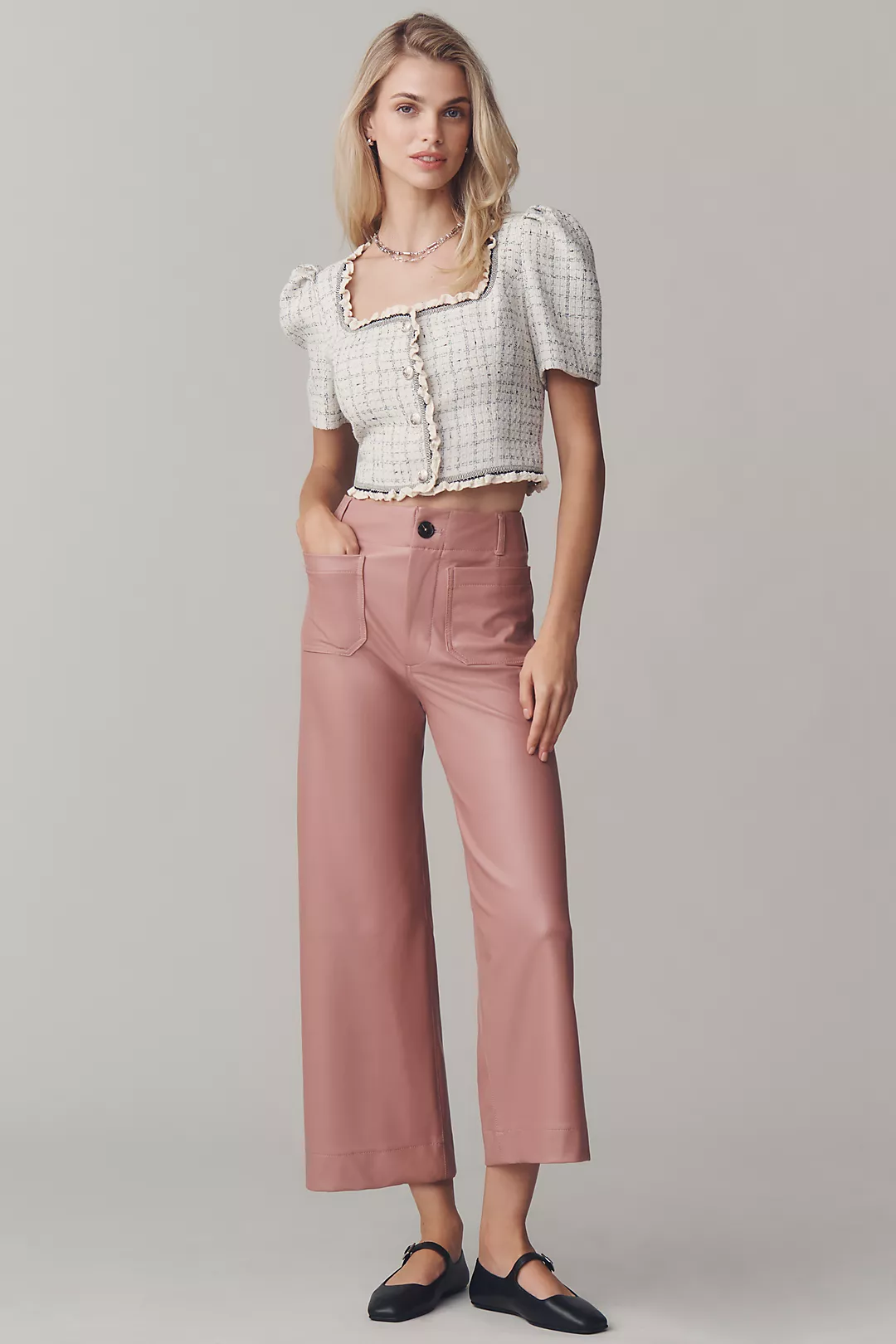 The Colette Faux-Leather Crop Wide-Leg Pants by Maeve