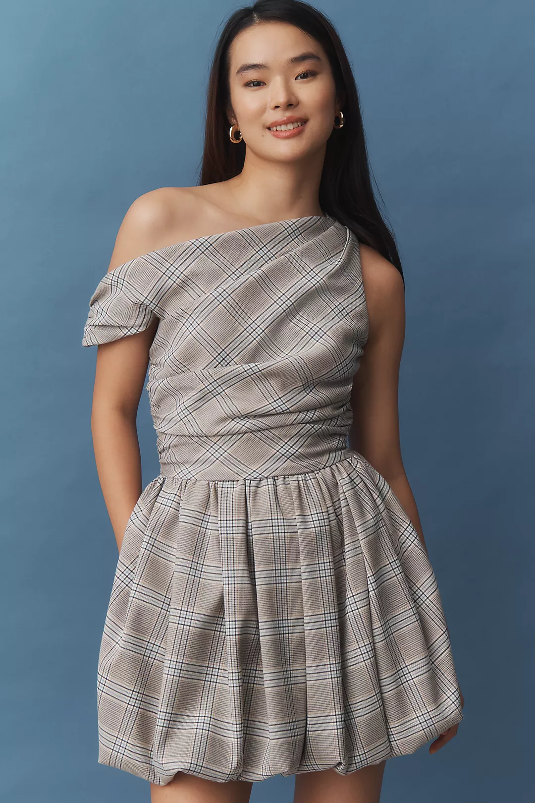 AMUR Melissa One-Shoulder Draped Bubble Mini Dress