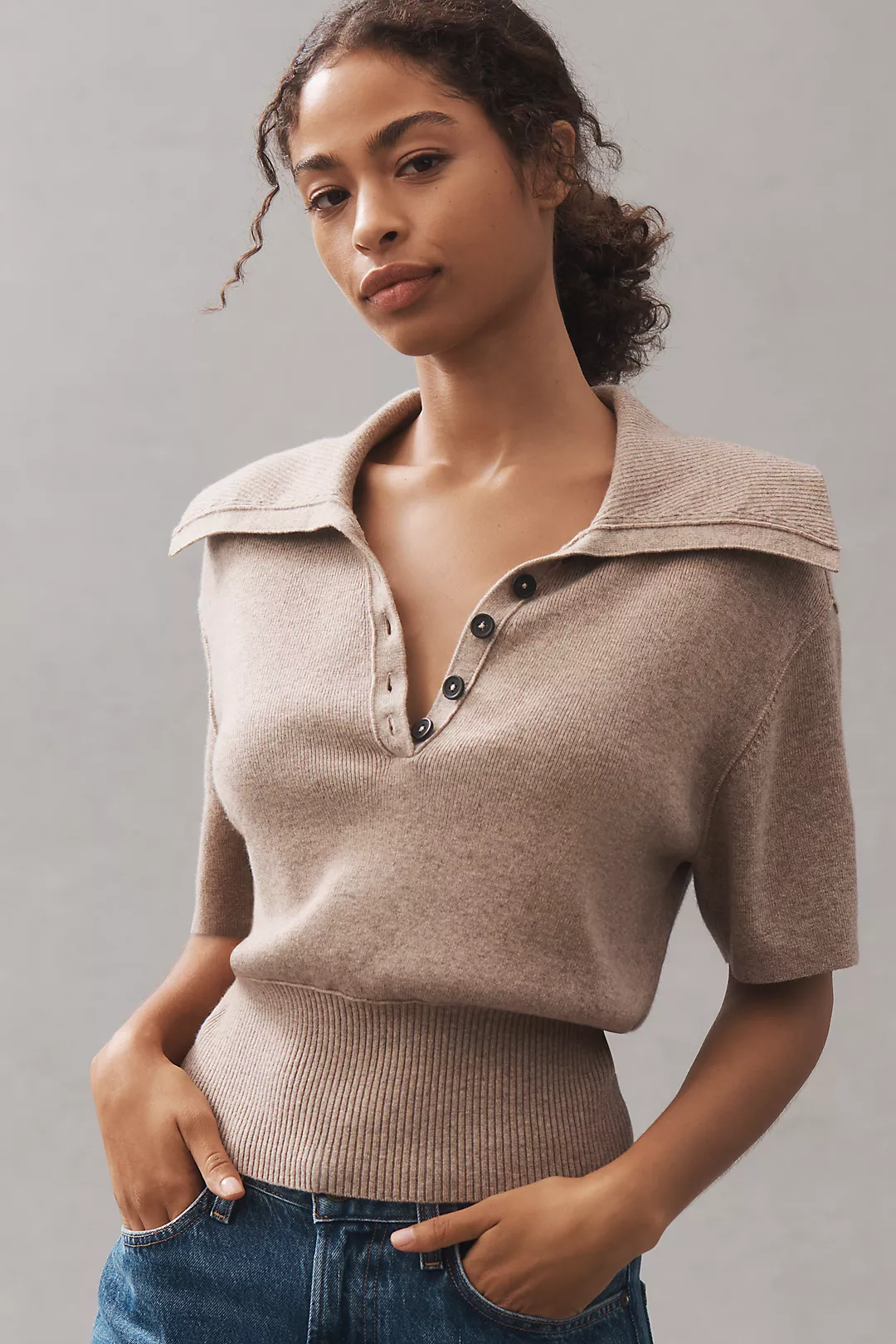 Pilcro Collared Wool and Cashmere Blend Sweater