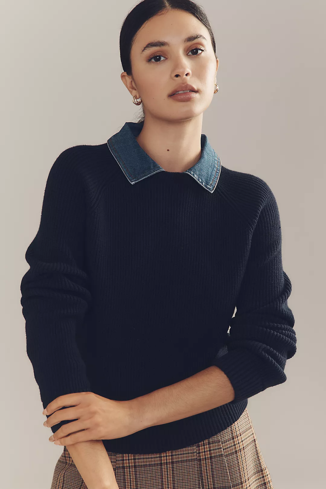 By Anthropologie Denim-Collar Polo Sweater