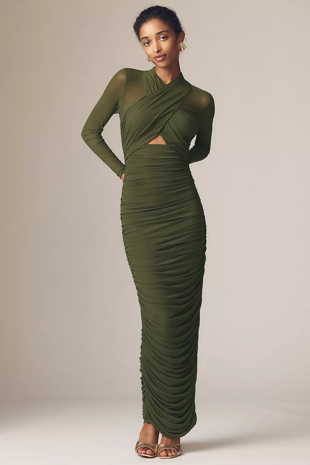 Bardot Aliyah Long-Sleeve Front-Cutout Stretch Jersey Midi Dress