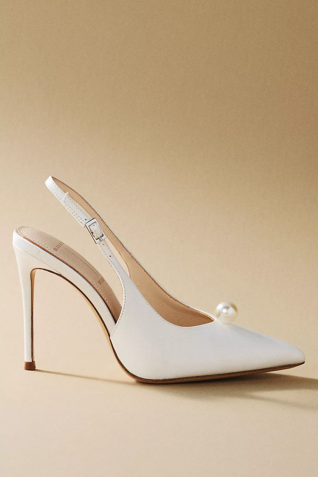 Black Suede Studio Reina Satin Pearl Slingback Heels